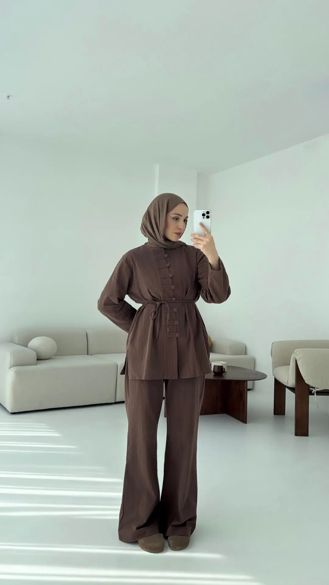 Düğme Detaylı Takım Kahve