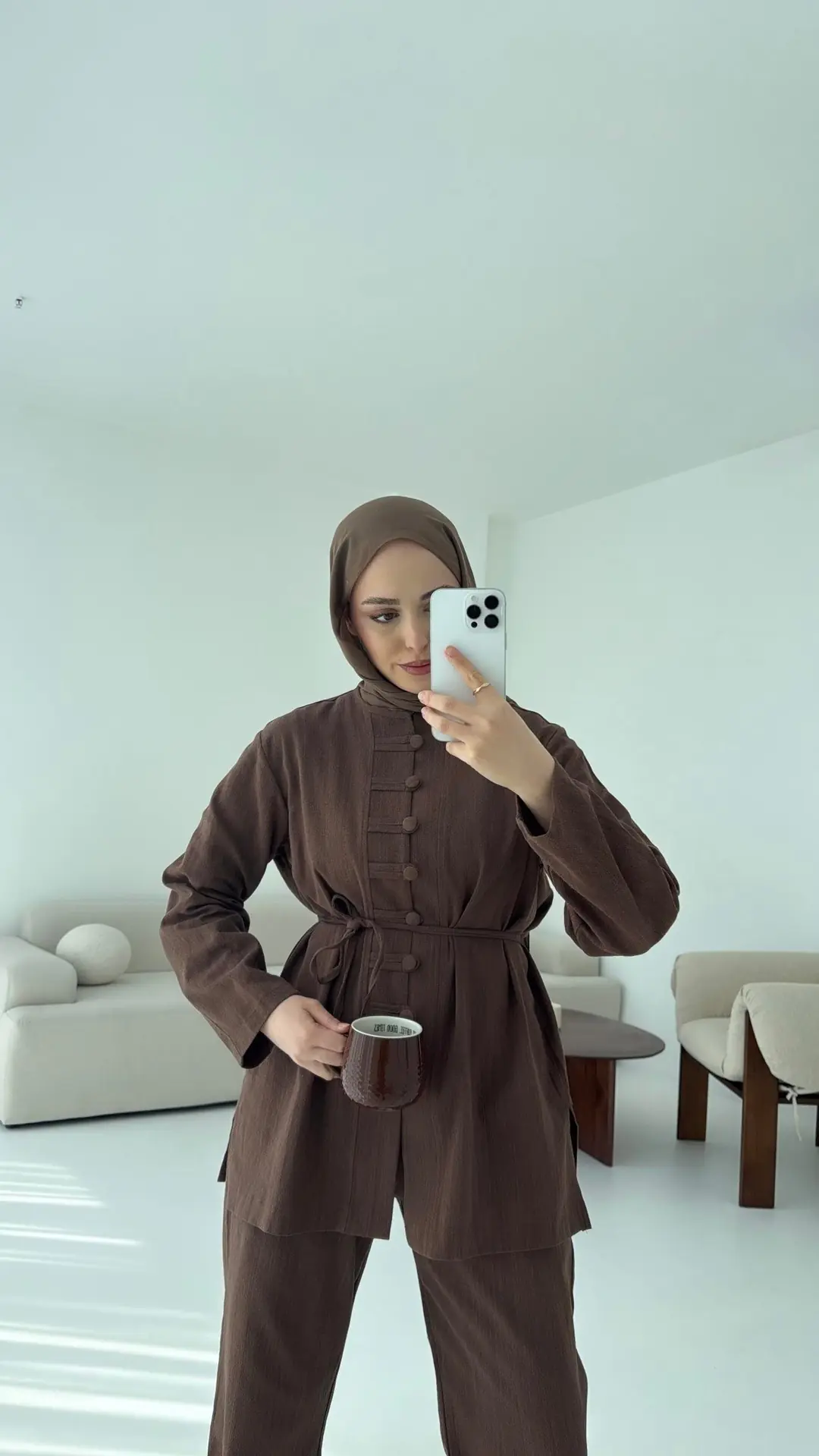 Düğme Detaylı Takım Kahve - Görsel 5