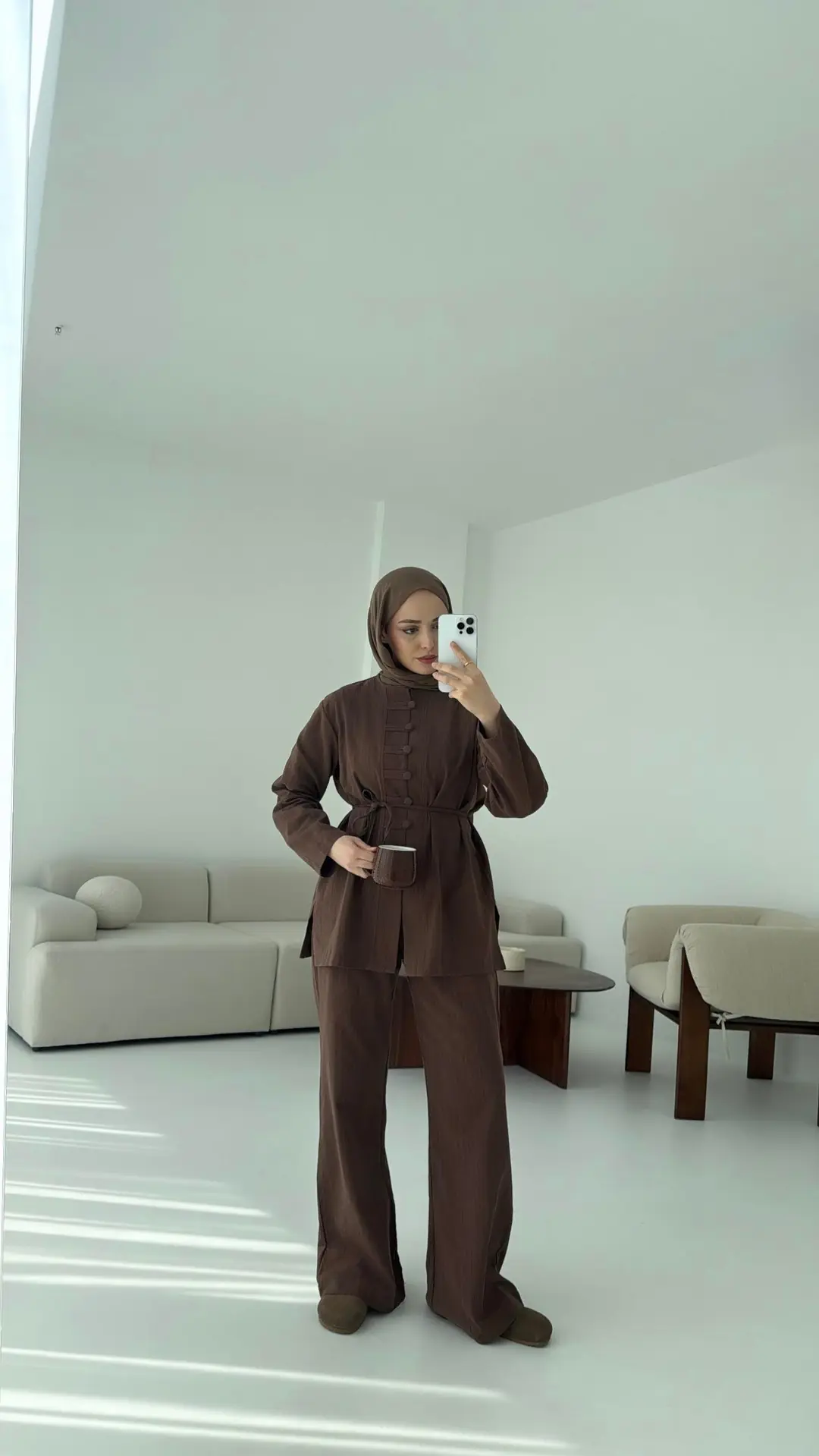 Düğme Detaylı Takım Kahve - Görsel 6