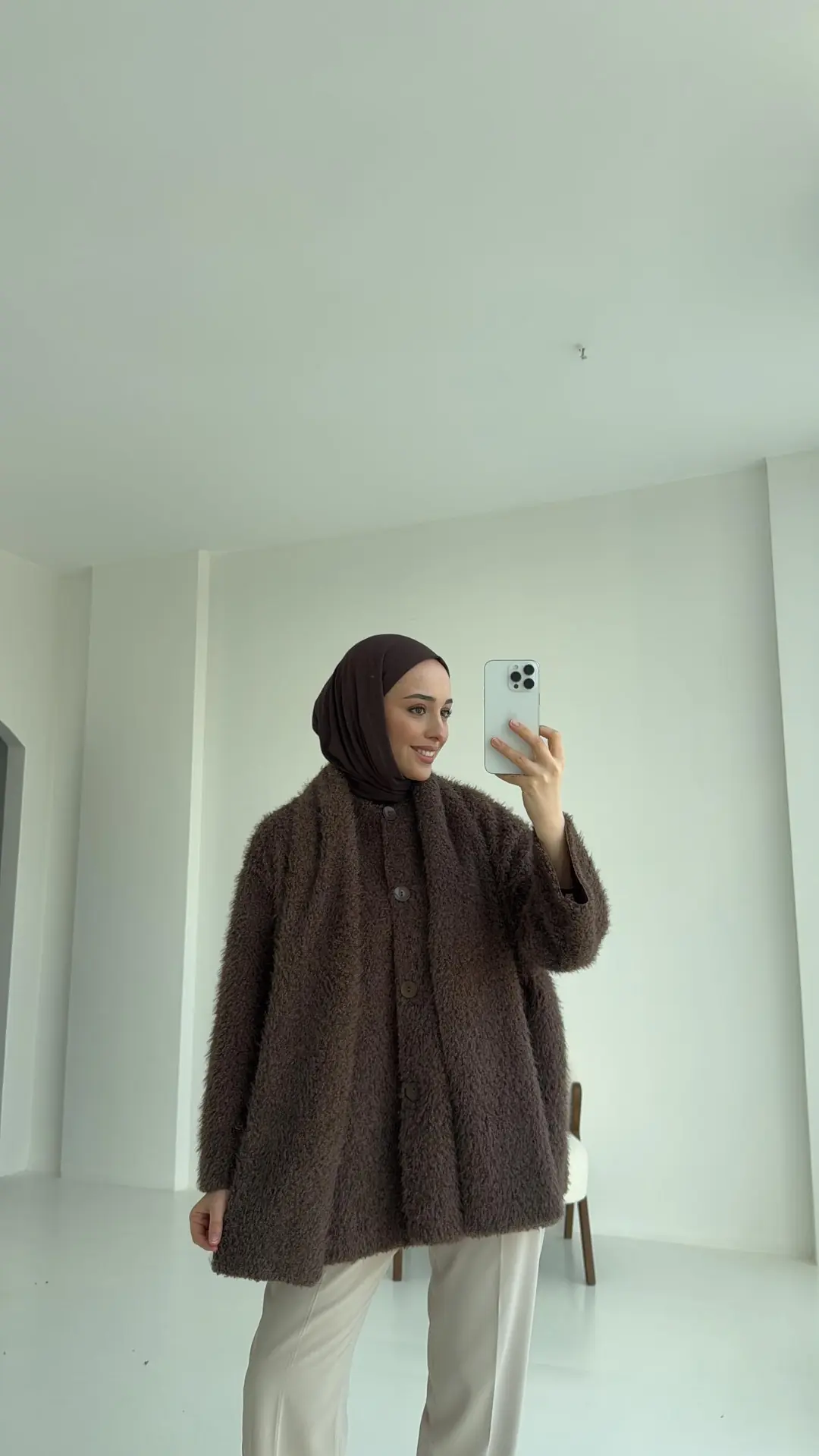 Düğmeli Atkı Detay Ceket Kahve - Görsel 4