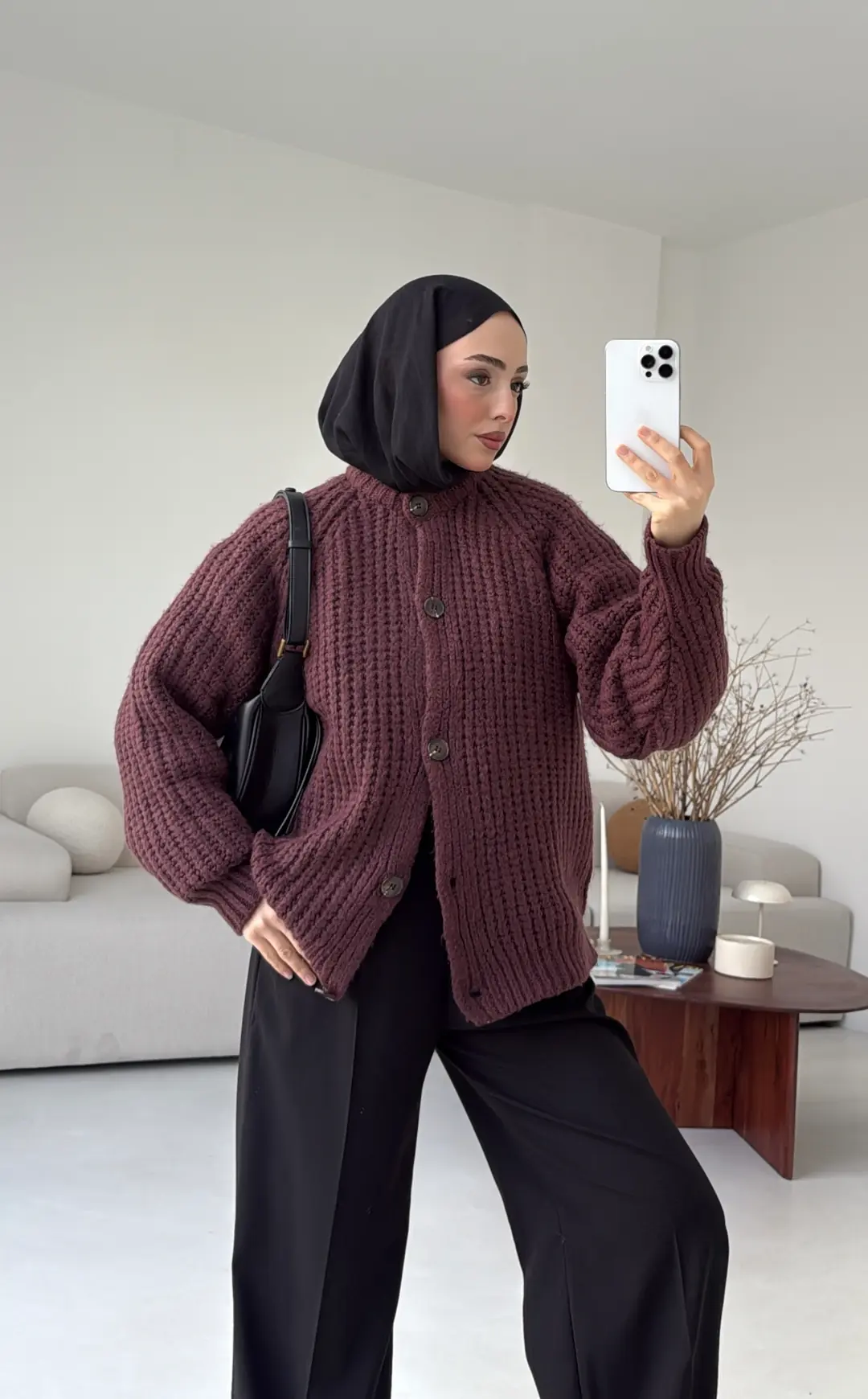 Düğmeli Bordo Hırka