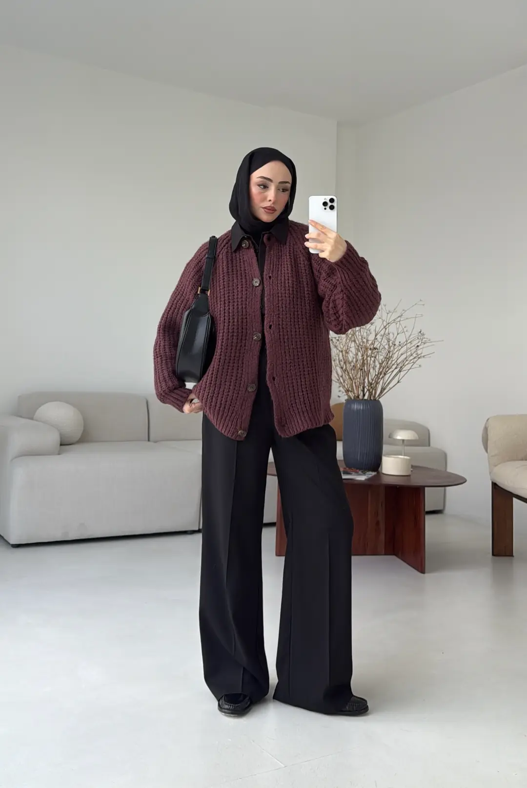 Düğmeli Bordo Hırka - Görsel 2