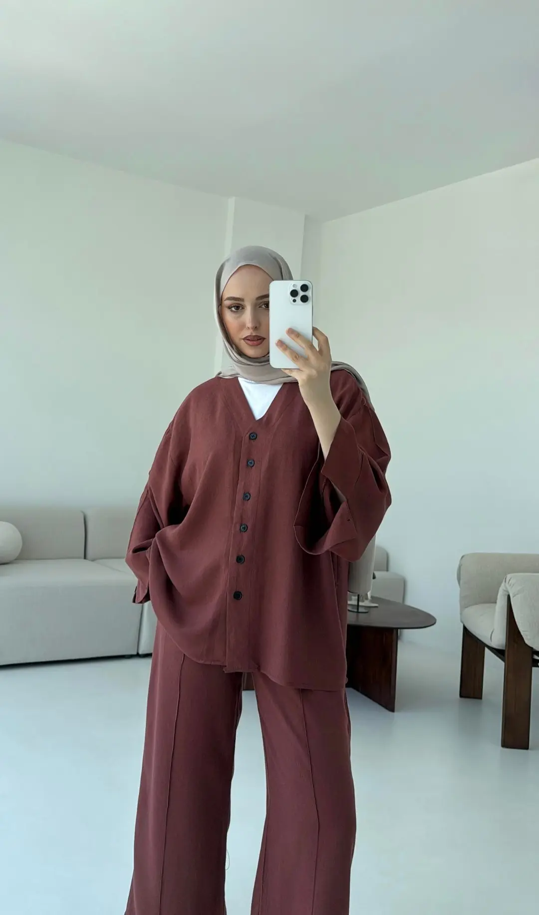 Düğmeli Kimono Takım Kiremit - Görsel 4