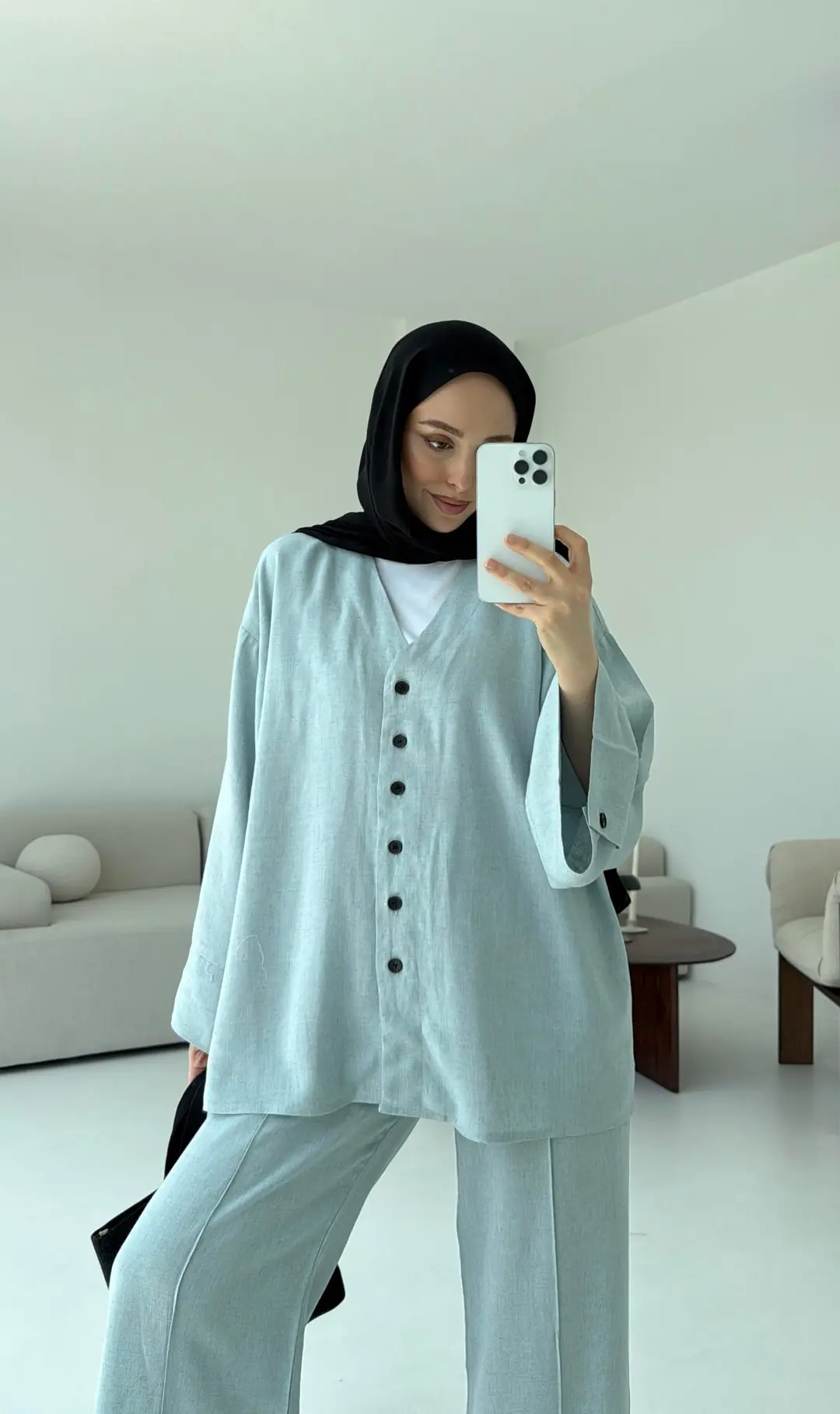 Düğmeli Kimono Takım Mavi - Görsel 2