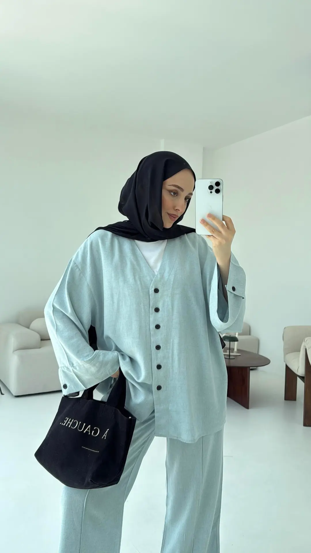 Düğmeli Kimono Takım Mavi - Görsel 3