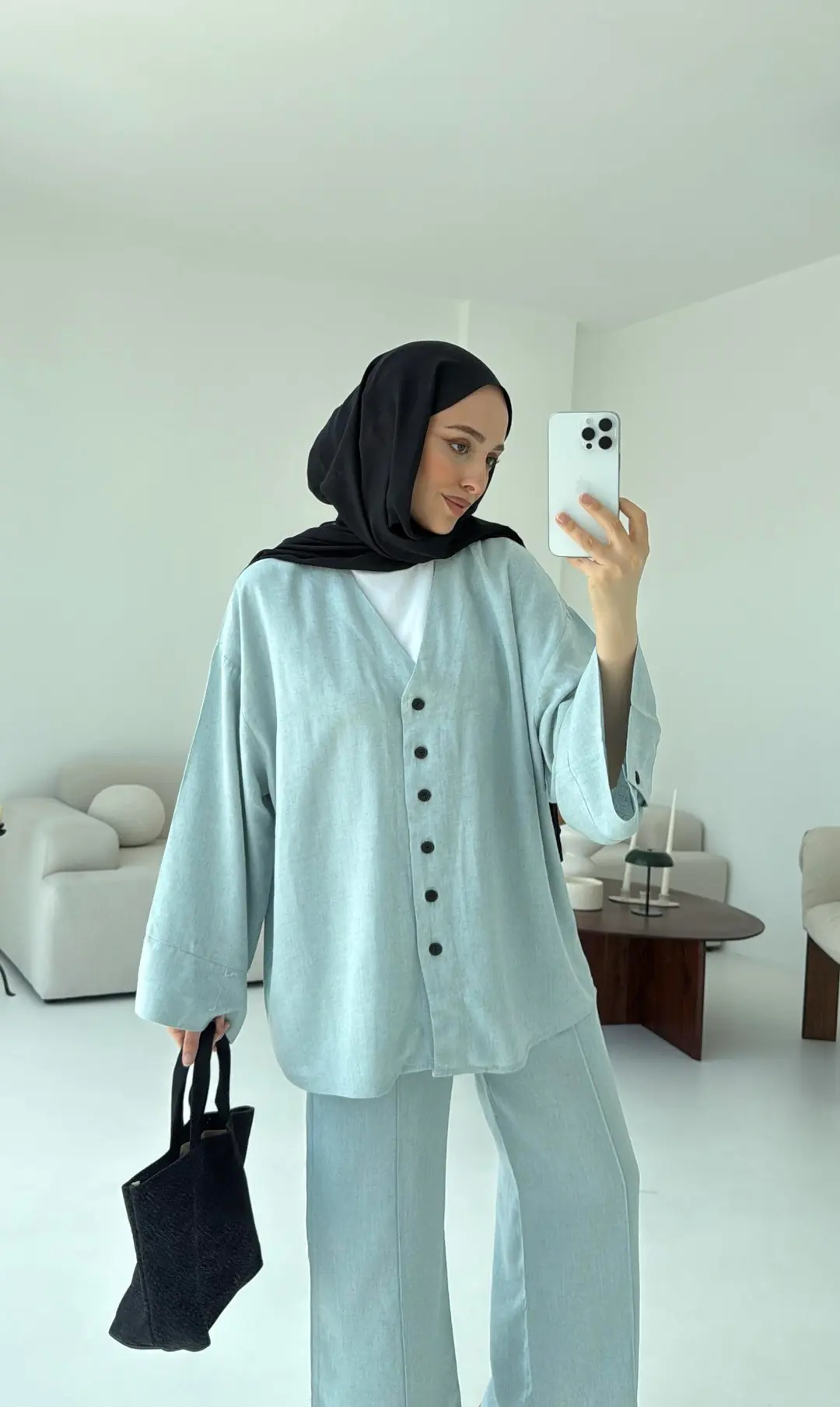 Düğmeli Kimono Takım Mavi - Görsel 6