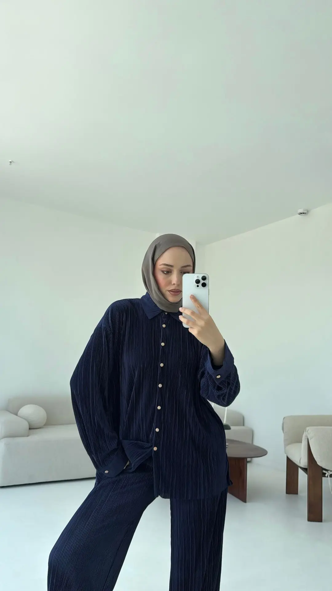 Düğmeli Piliseli Takım Lacivert - Görsel 2