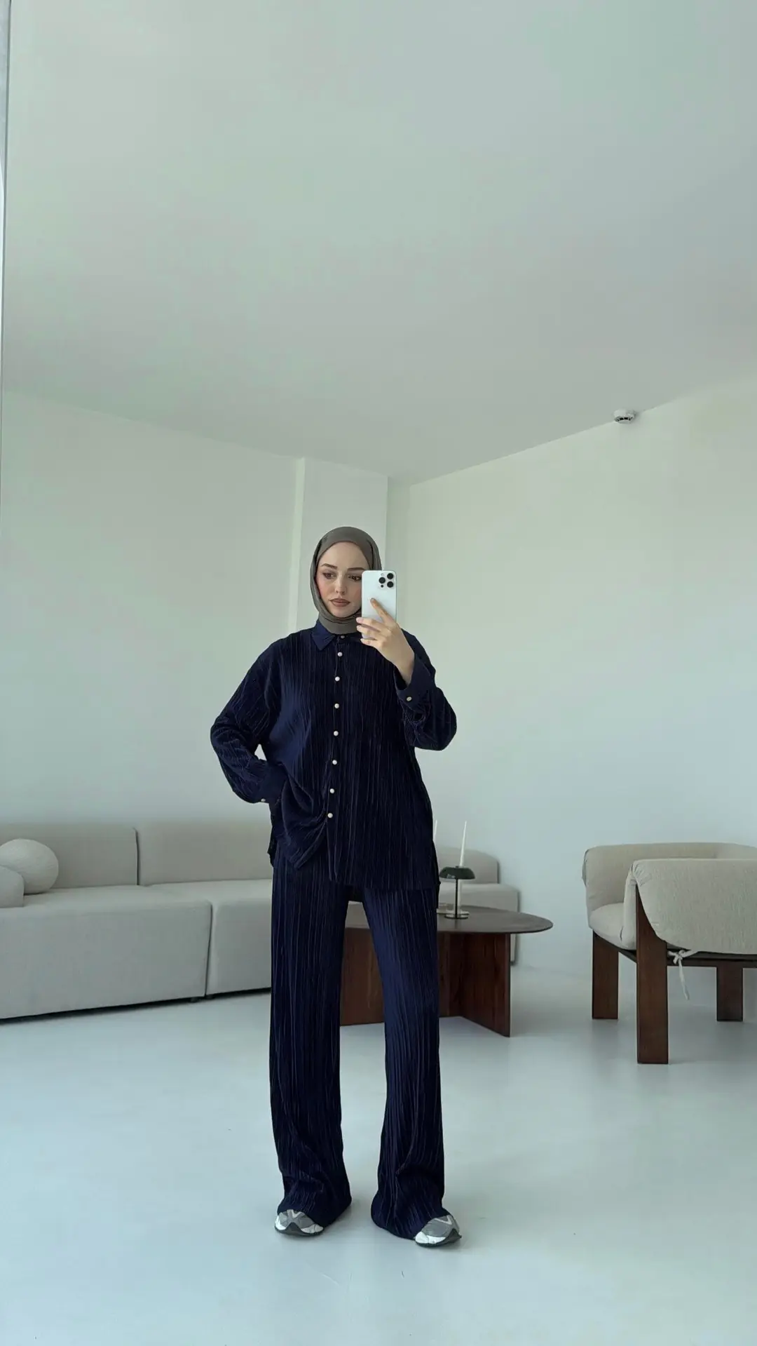 Düğmeli Piliseli Takım Lacivert - Görsel 3