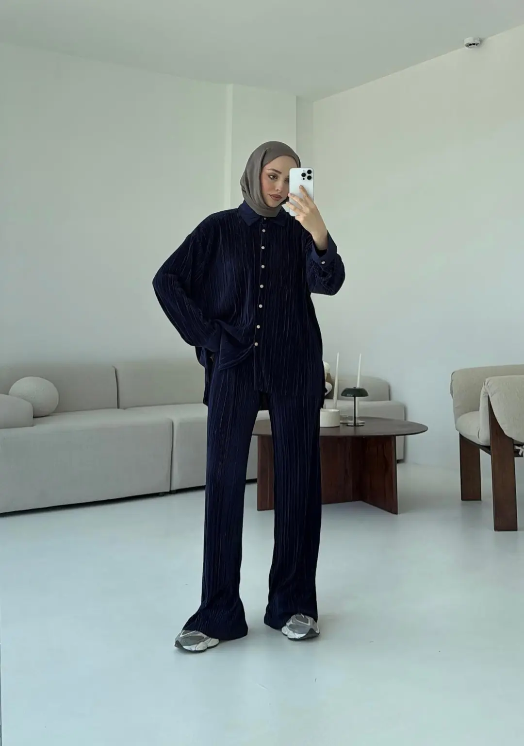 Düğmeli Piliseli Takım Lacivert - Görsel 4