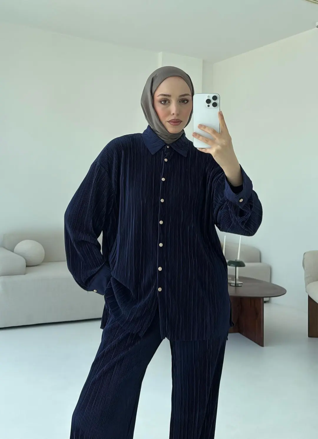 Düğmeli Piliseli Takım Lacivert - Görsel 5