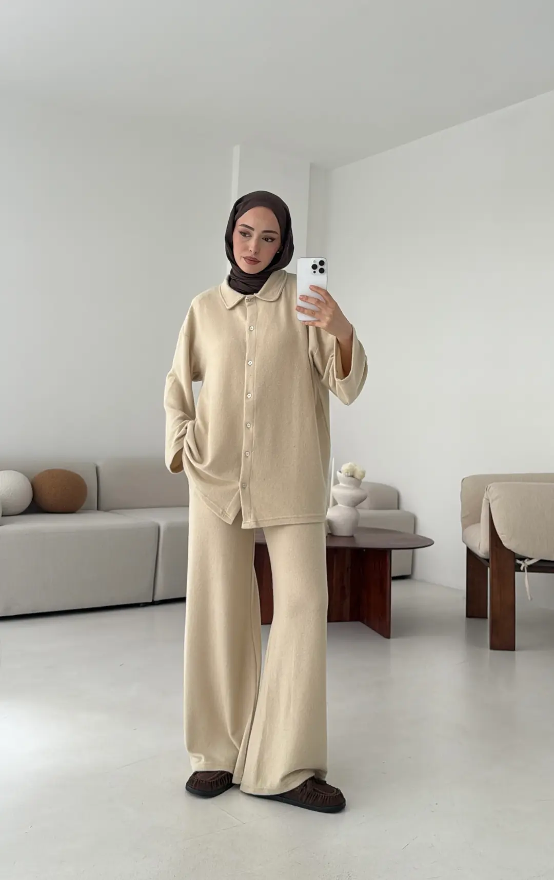 Düğmeli Süprem Takım Bej - Görsel 2