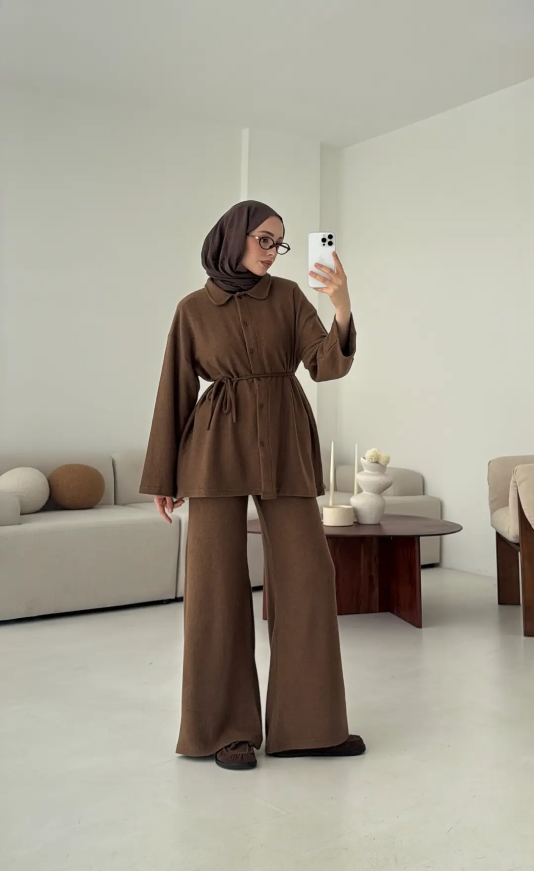 Düğmeli Süprem Takım Kahve