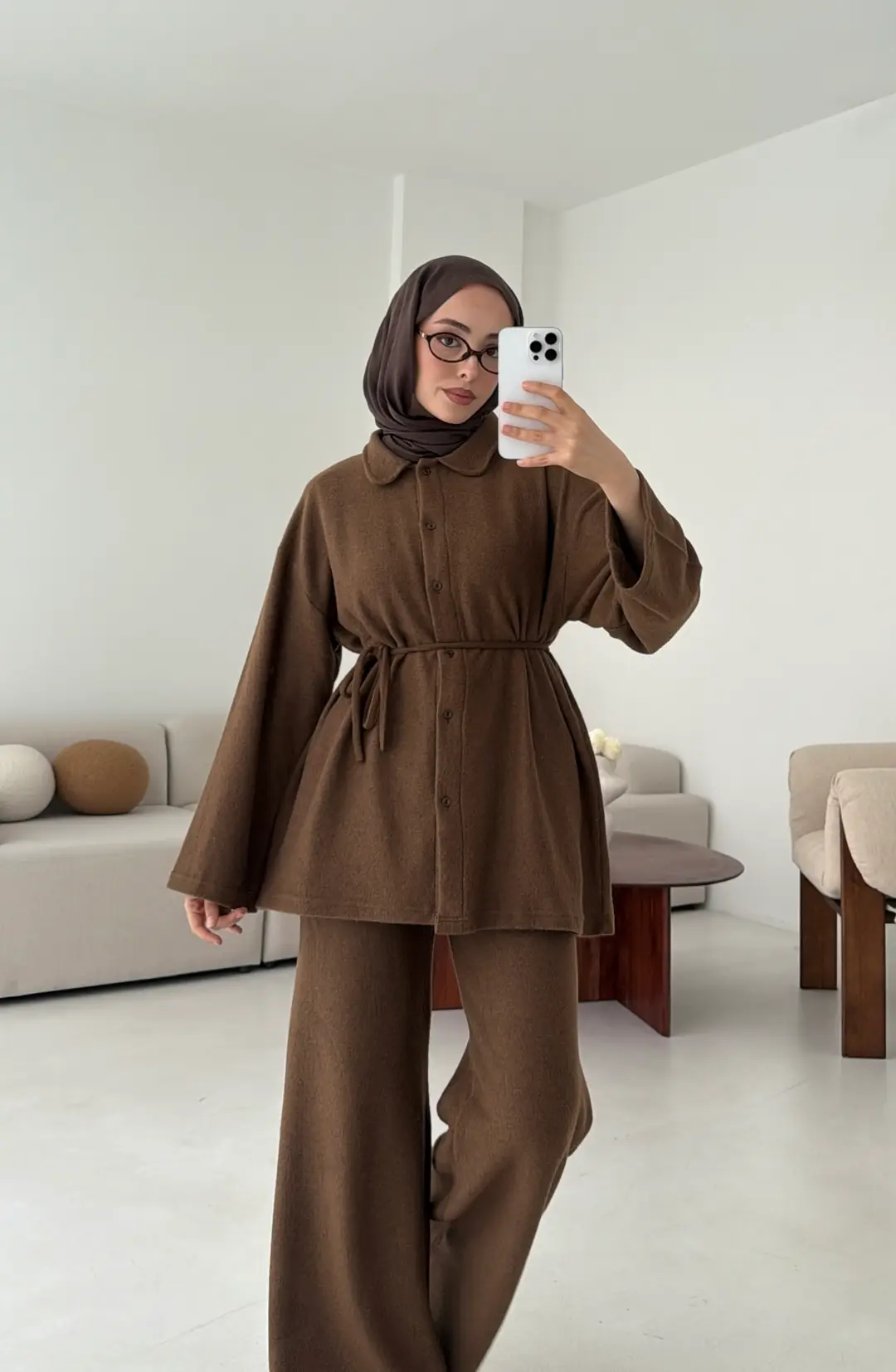 Düğmeli Süprem Takım Kahve - Görsel 4