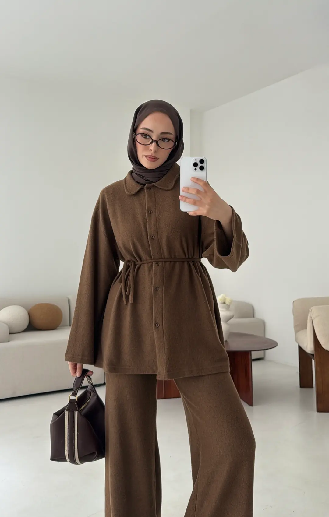 Düğmeli Süprem Takım Kahve - Görsel 5