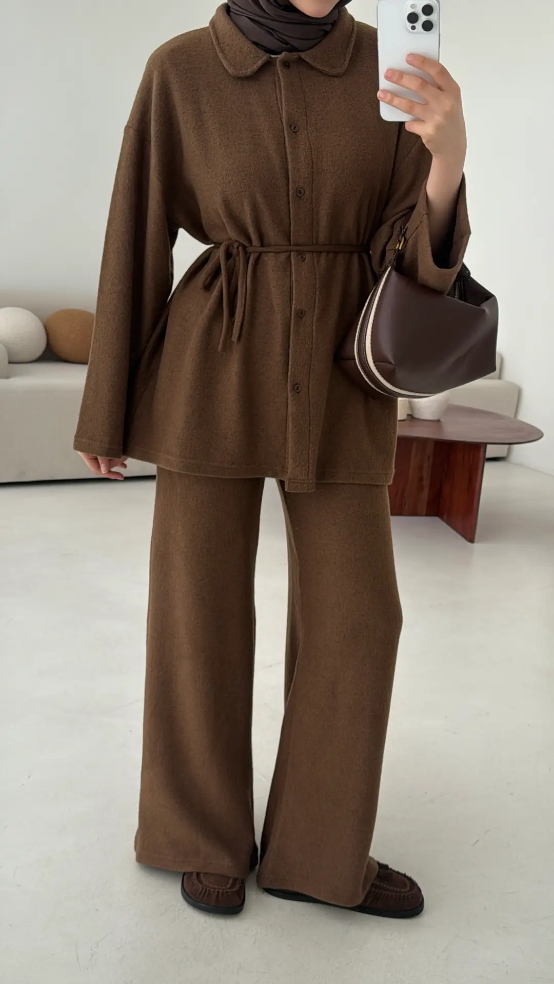 Düğmeli Süprem Takım Kahve - Görsel 6