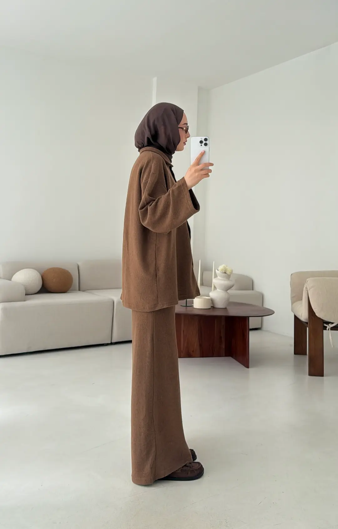 Düğmeli Süprem Takım Kahve - Görsel 7