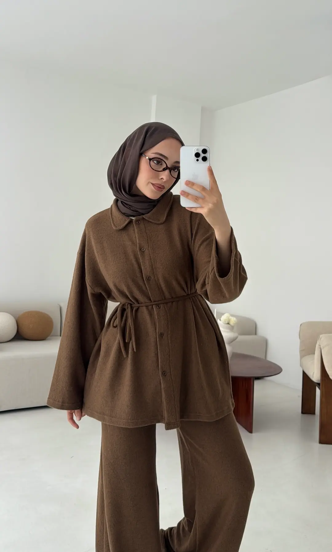 Düğmeli Süprem Takım Kahve - Görsel 8