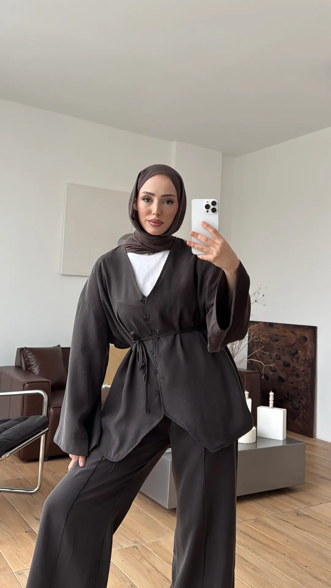 Düğmeli Takım Kahve - Görsel 2