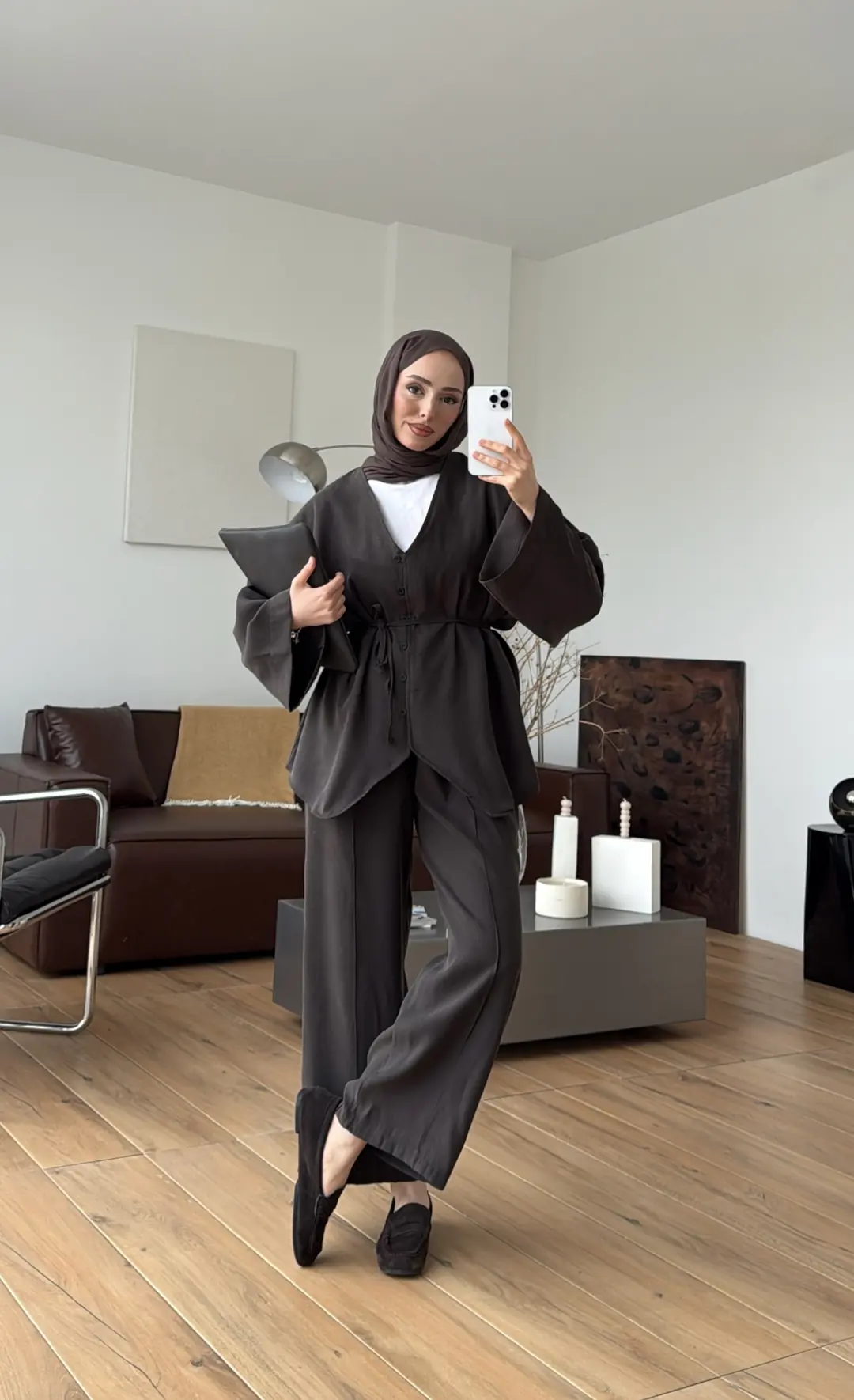 Düğmeli Takım Kahve - Görsel 4