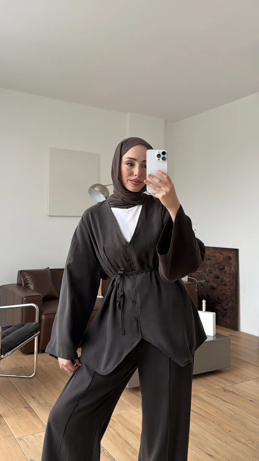 Düğmeli Takım Kahve - Görsel 5