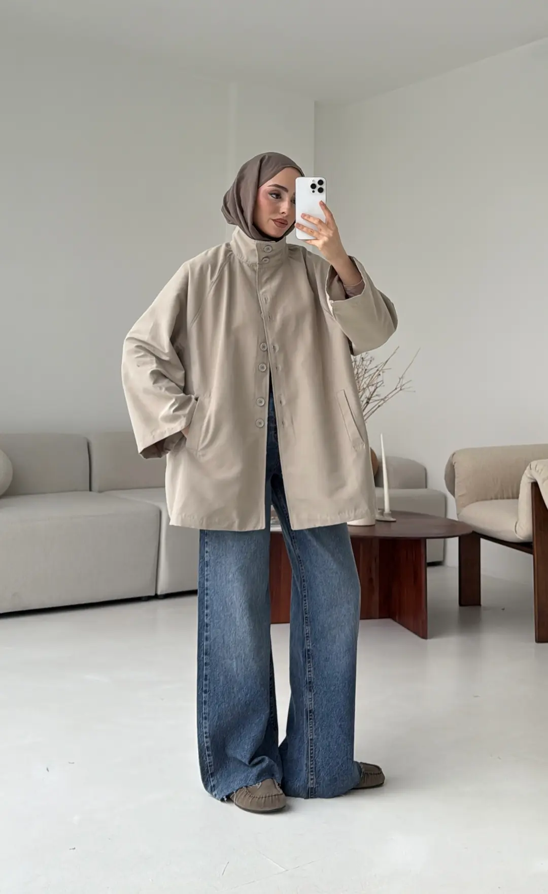 Düğmeli Trençkot Taş - Görsel 5