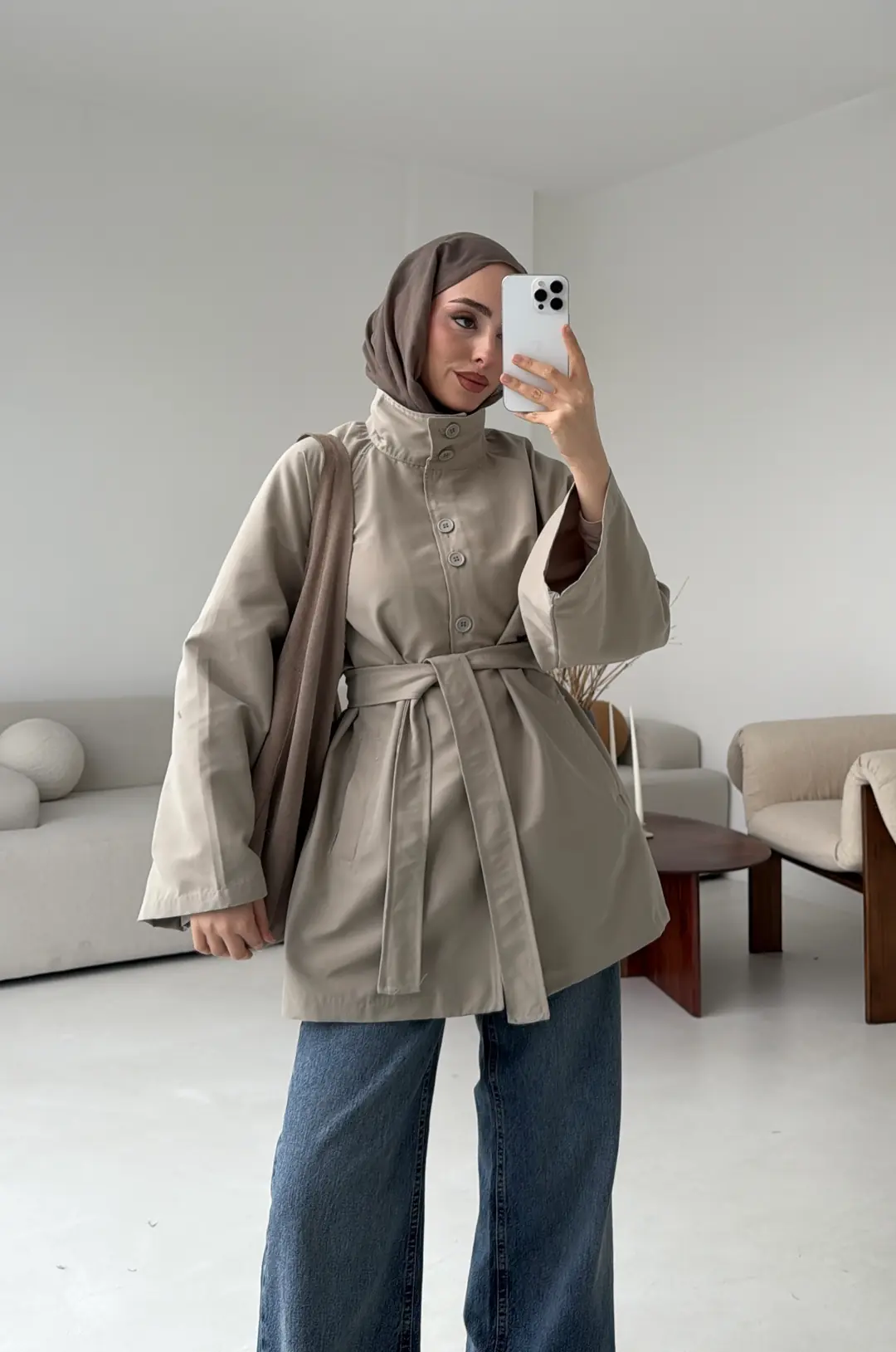 Düğmeli Trençkot Taş - Görsel 6