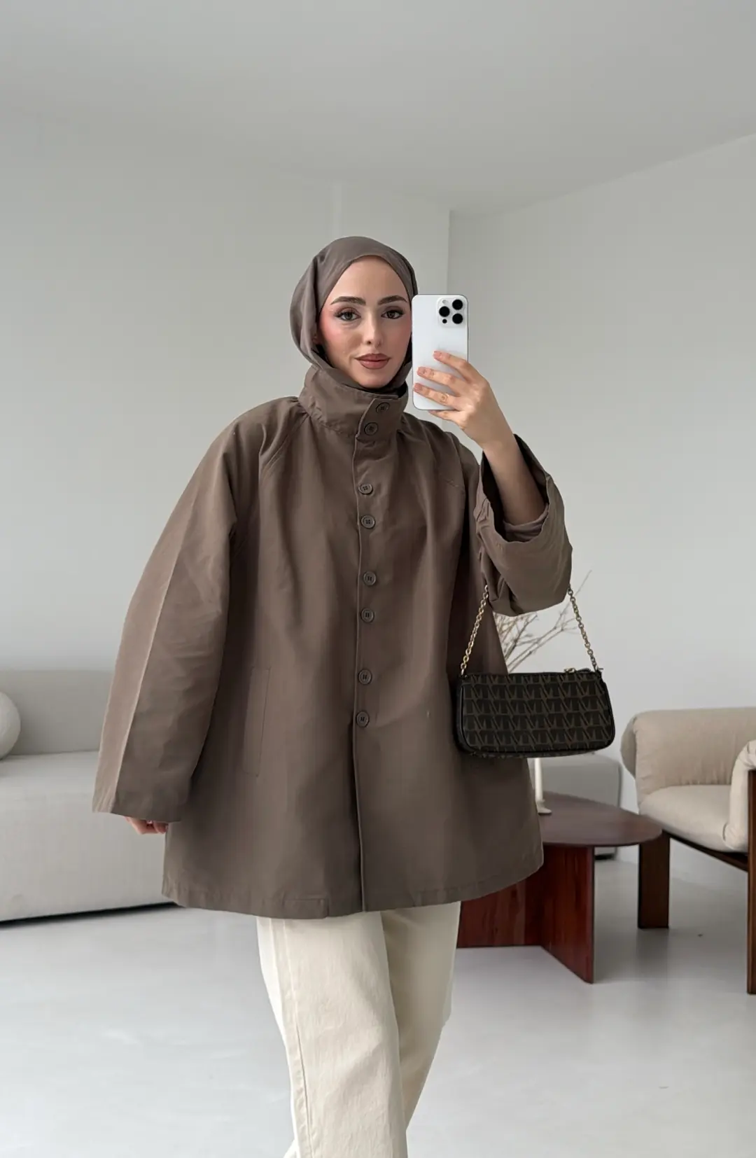 Düğmeli Trençkot Vizon - Görsel 2