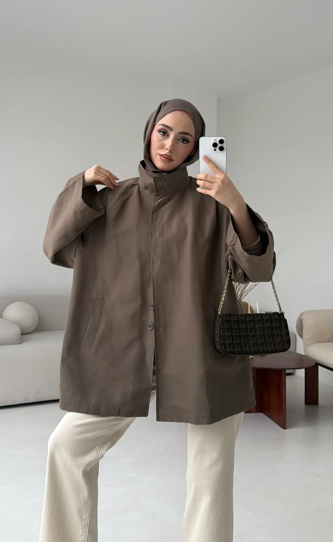 Düğmeli Trençkot Vizon - Görsel 5