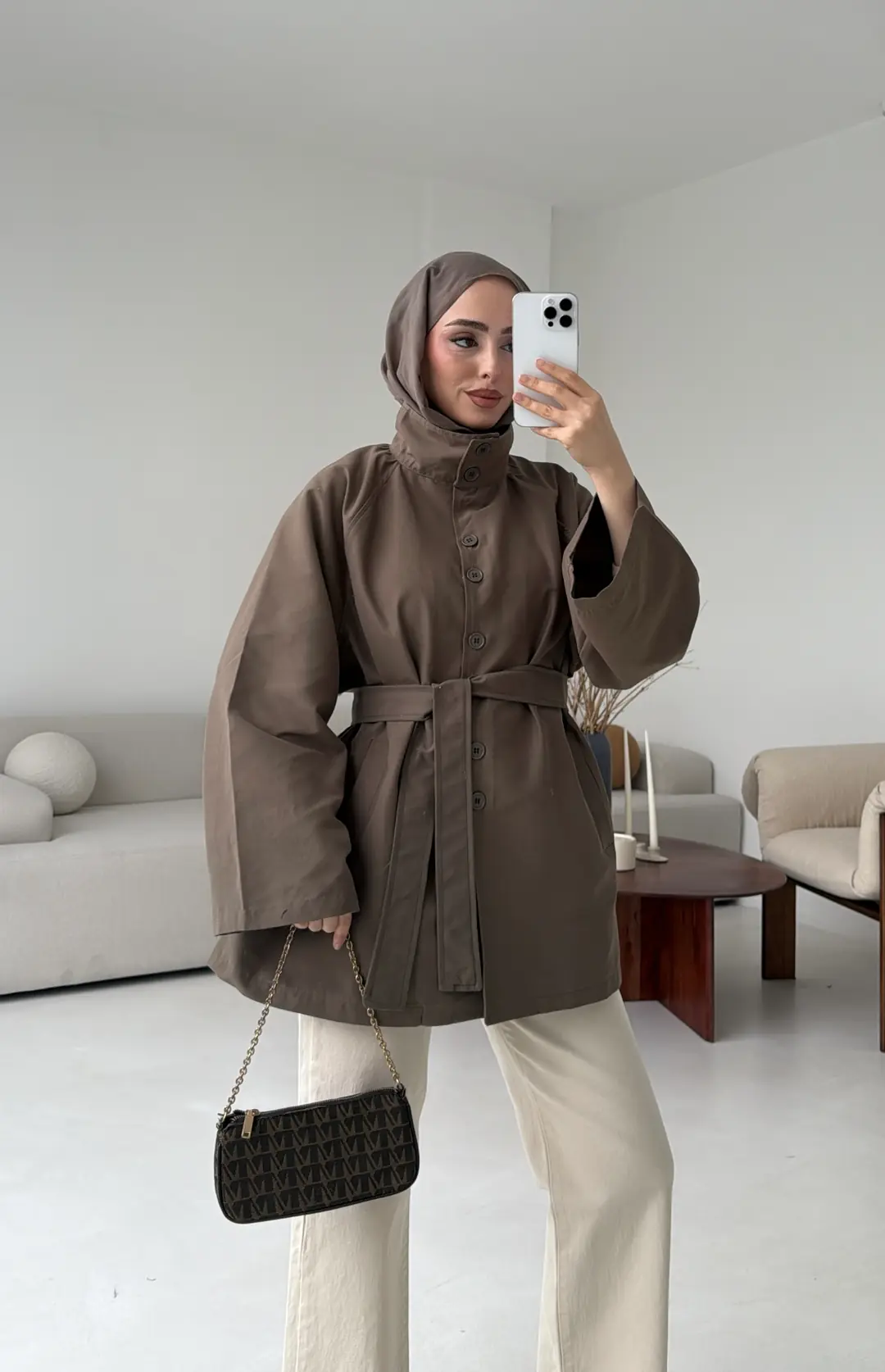 Düğmeli Trençkot Vizon - Görsel 6