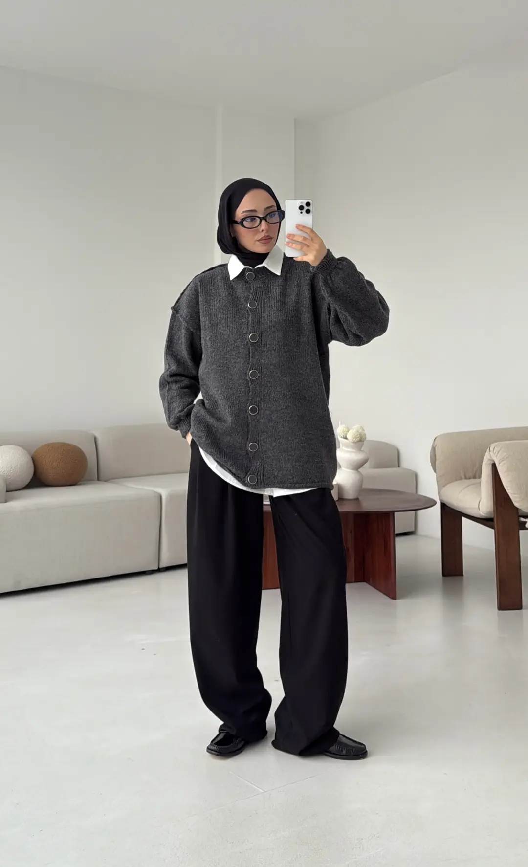 Düğmeli Triko Hırka Antrasit - Görsel 4