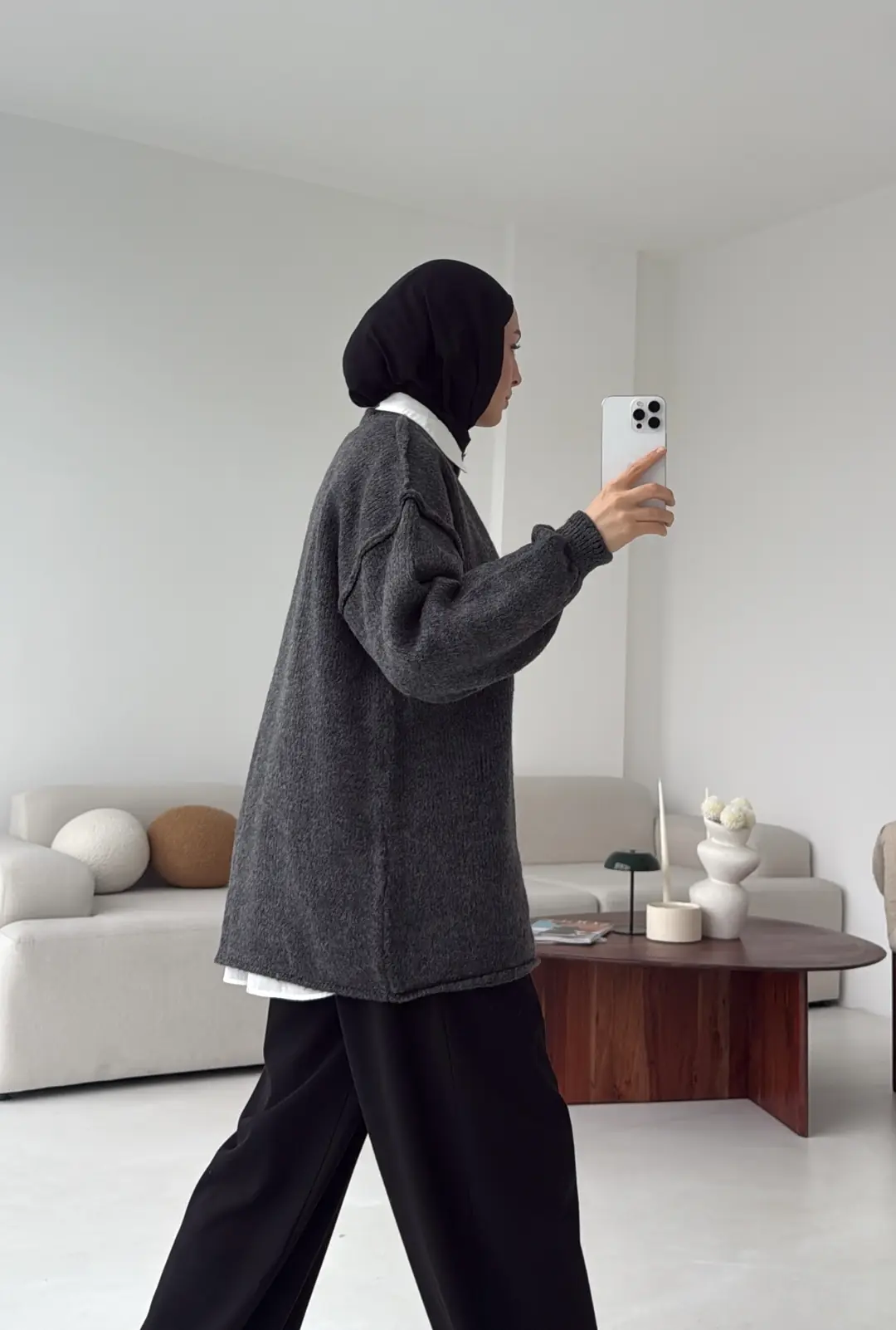 Düğmeli Triko Hırka Antrasit - Görsel 7