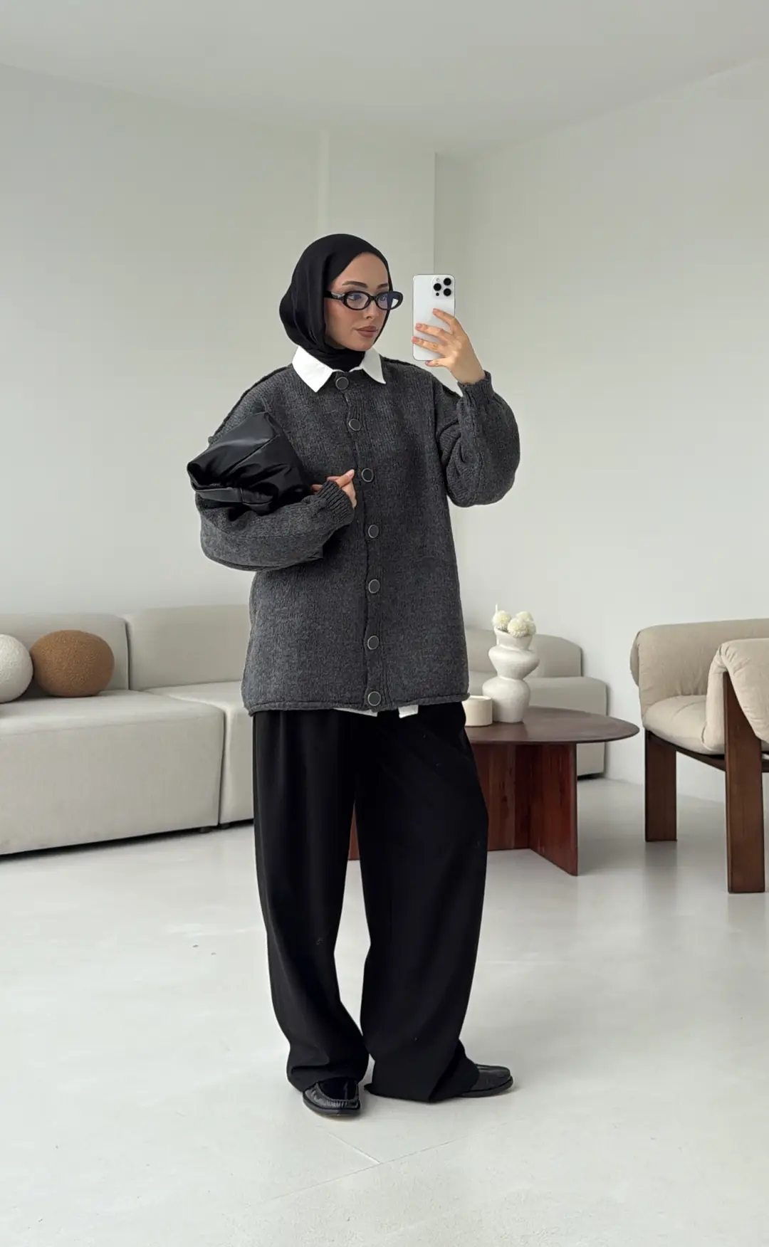 Düğmeli Triko Hırka Antrasit - Görsel 9