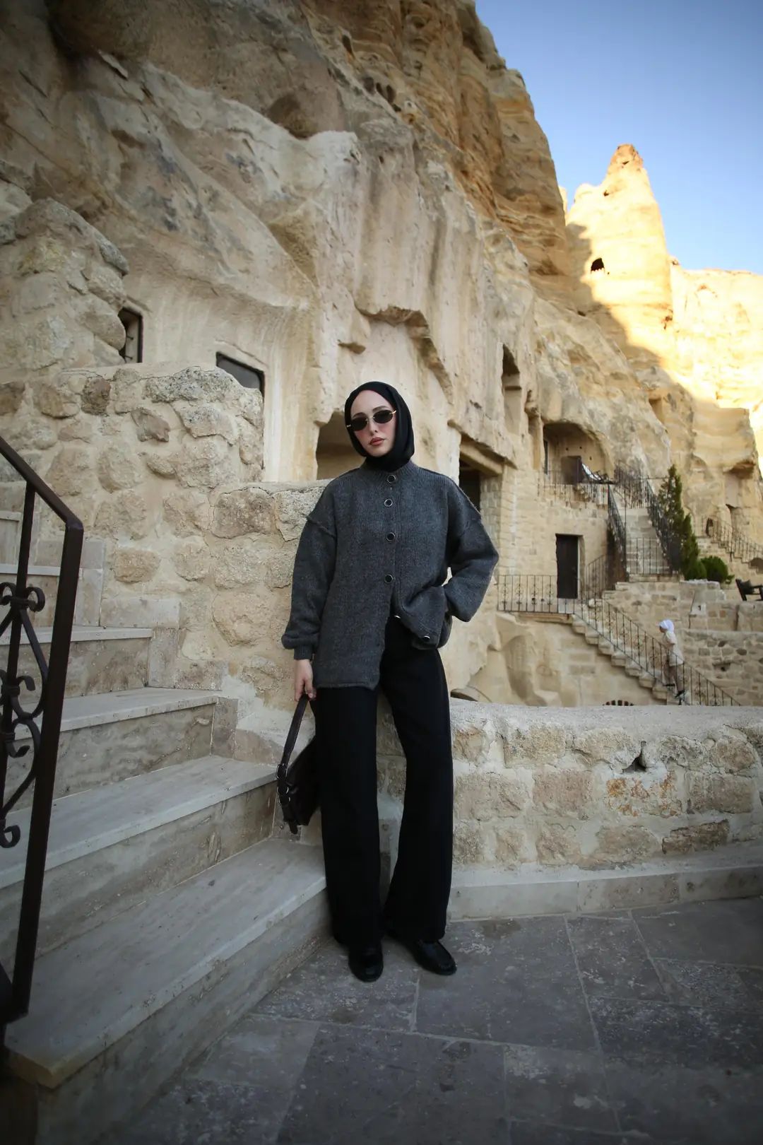 Düğmeli Triko Hırka Gri - Görsel 3