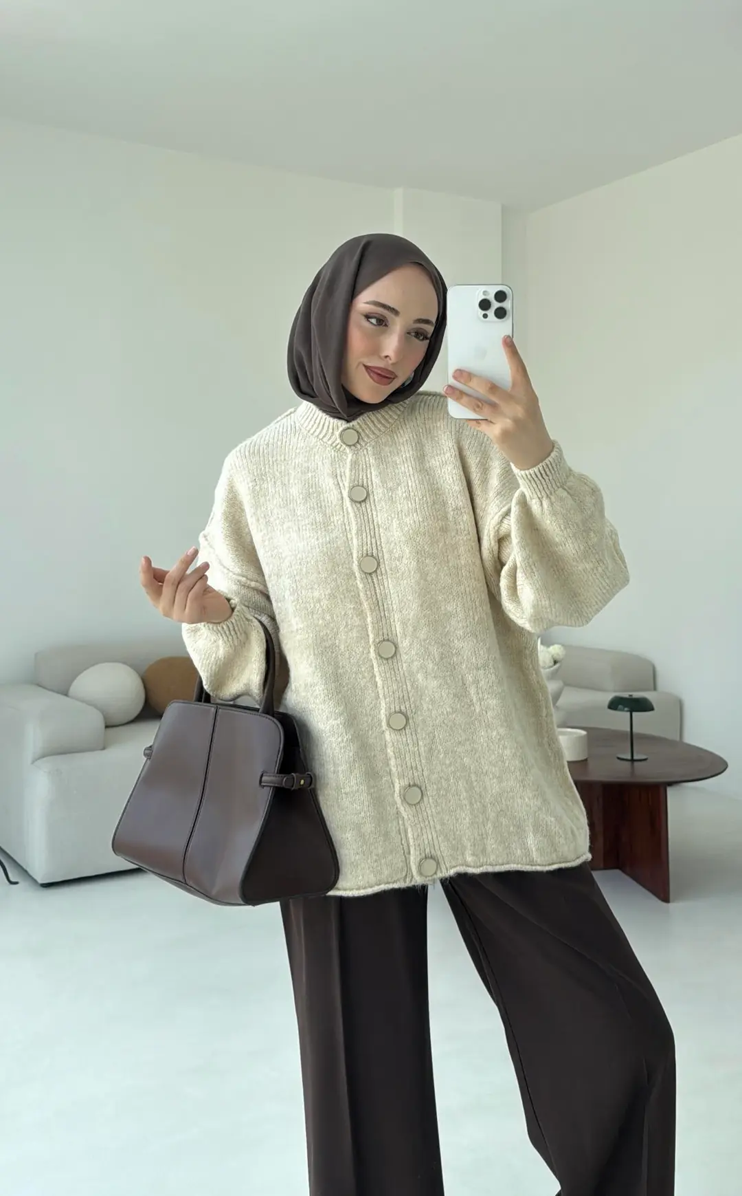 Düğmeli Triko Hırka Krem - Görsel 2