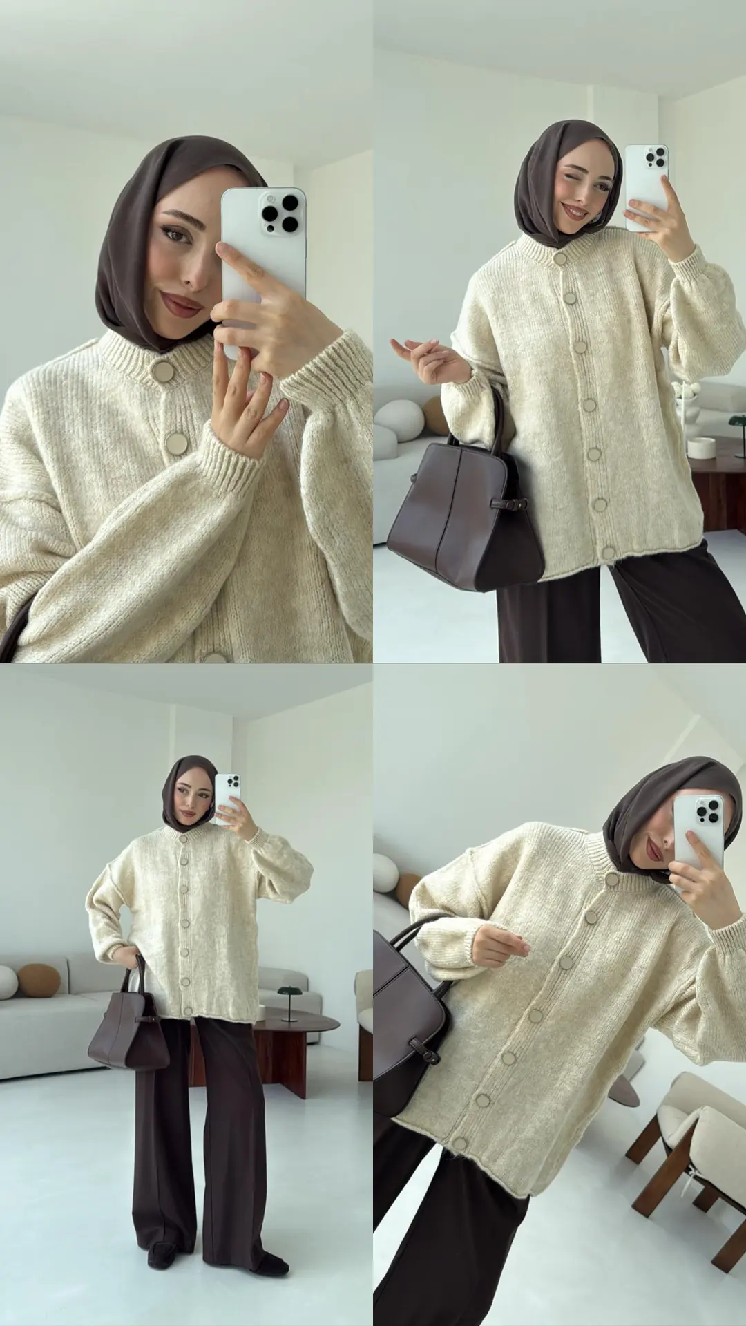 Düğmeli Triko Hırka Krem - Görsel 7