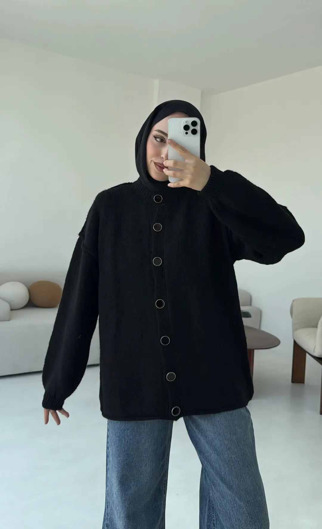 Düğmeli Triko Hırka Siyah - Görsel 2