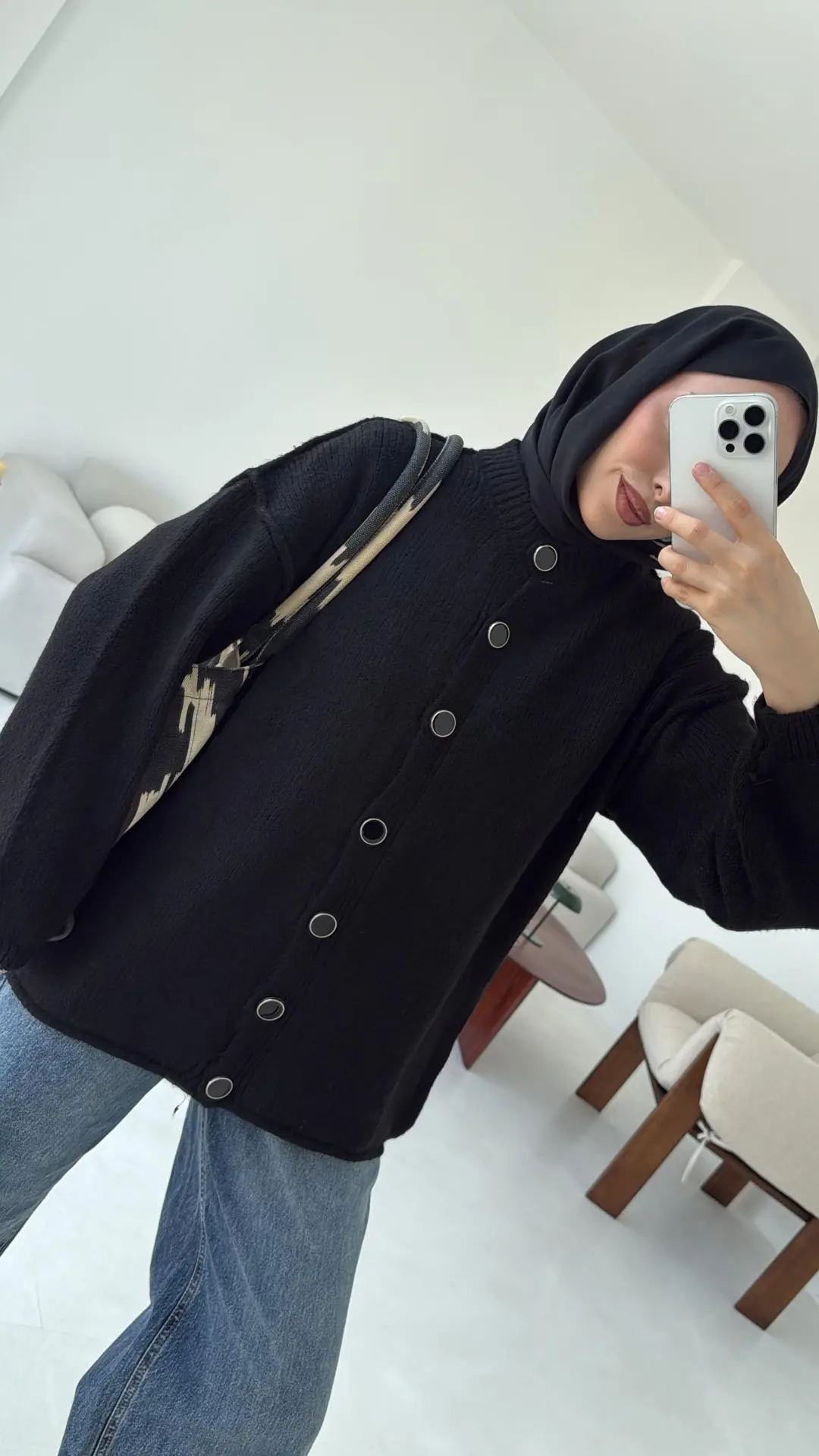 Düğmeli Triko Hırka Siyah - Görsel 5