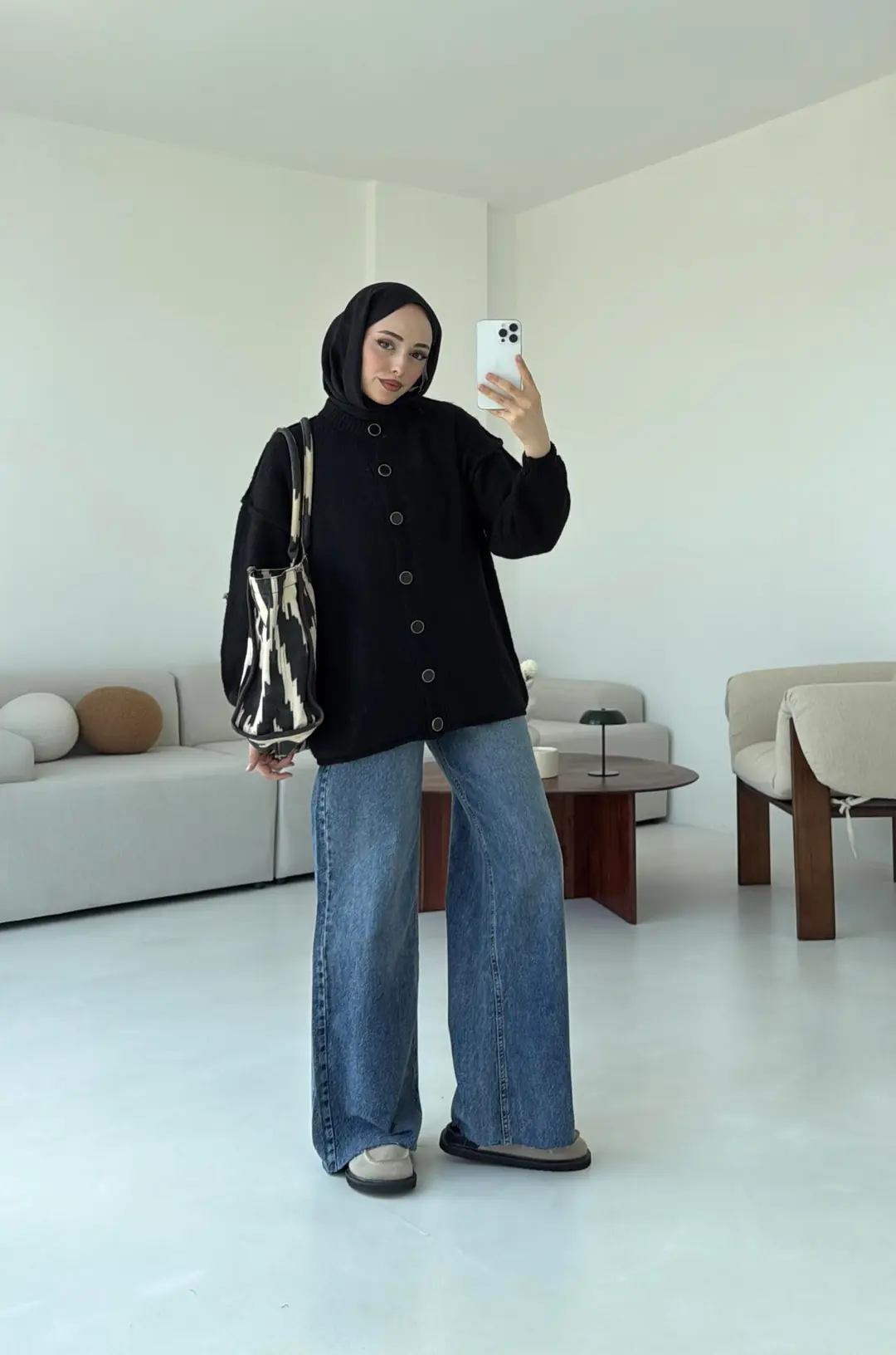 Düğmeli Triko Hırka Siyah - Görsel 6