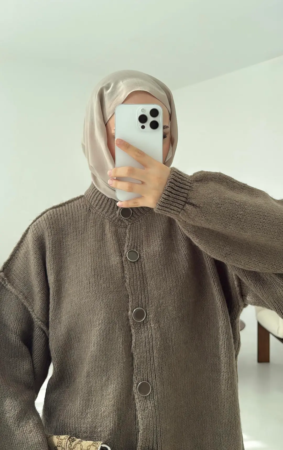 Düğmeli Triko Hırka Vizon - Görsel 3