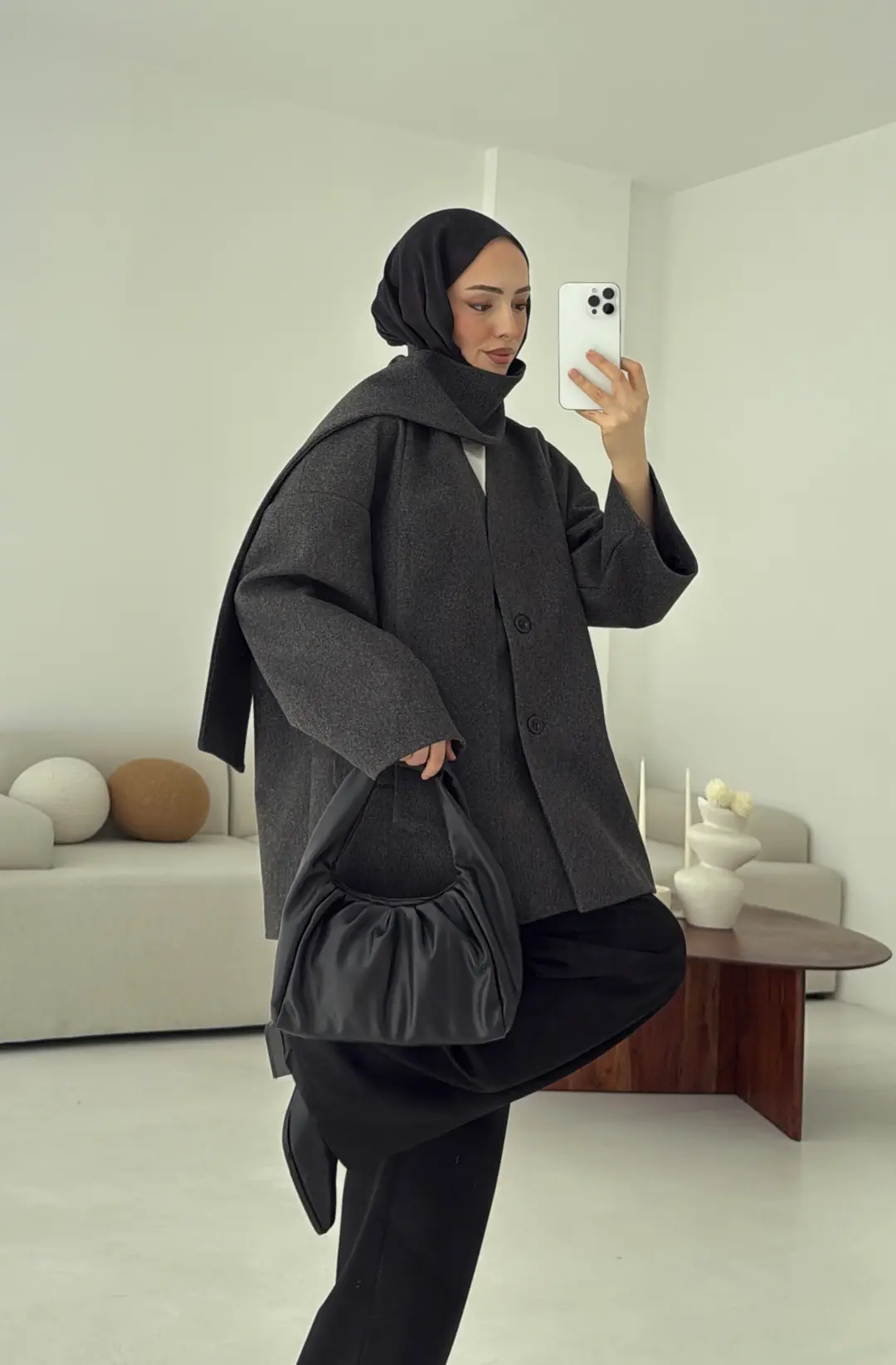 Düşük Omuz Atkılı Kaşe Ceket Antrasit - Görsel 4