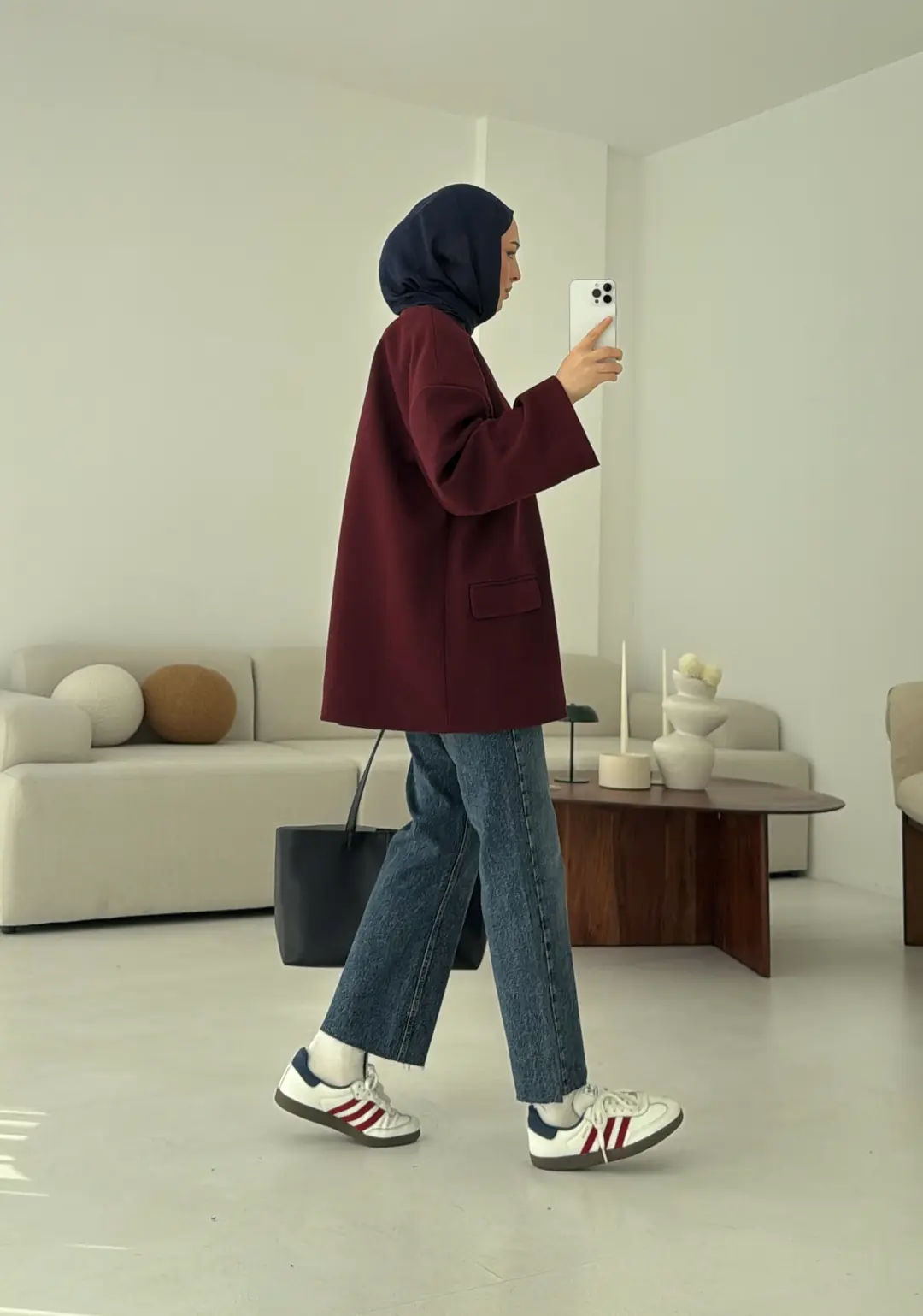 Düşük Omuz Atkılı Kaşe Ceket Bordo - Görsel 2