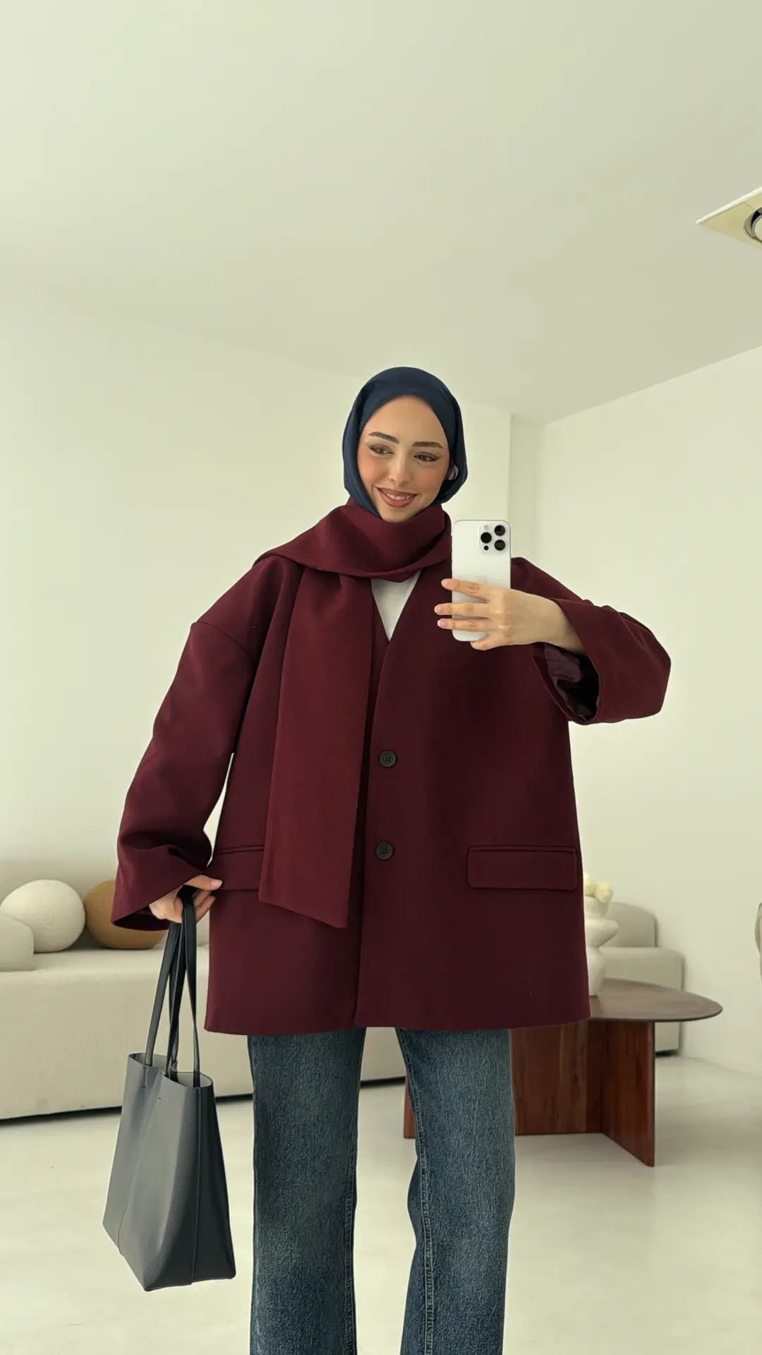 Düşük Omuz Atkılı Kaşe Ceket Bordo - Görsel 3