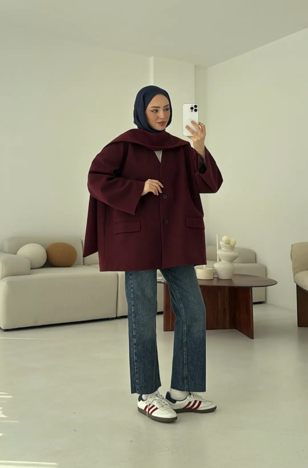 Düşük Omuz Atkılı Kaşe Ceket Bordo - Görsel 4