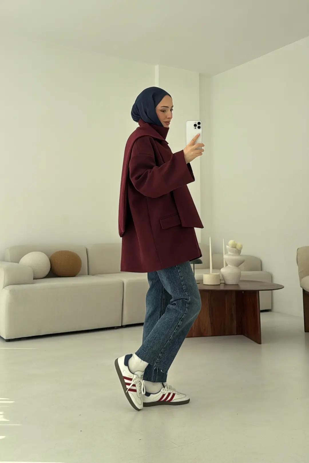 Düşük Omuz Atkılı Kaşe Ceket Bordo - Görsel 5