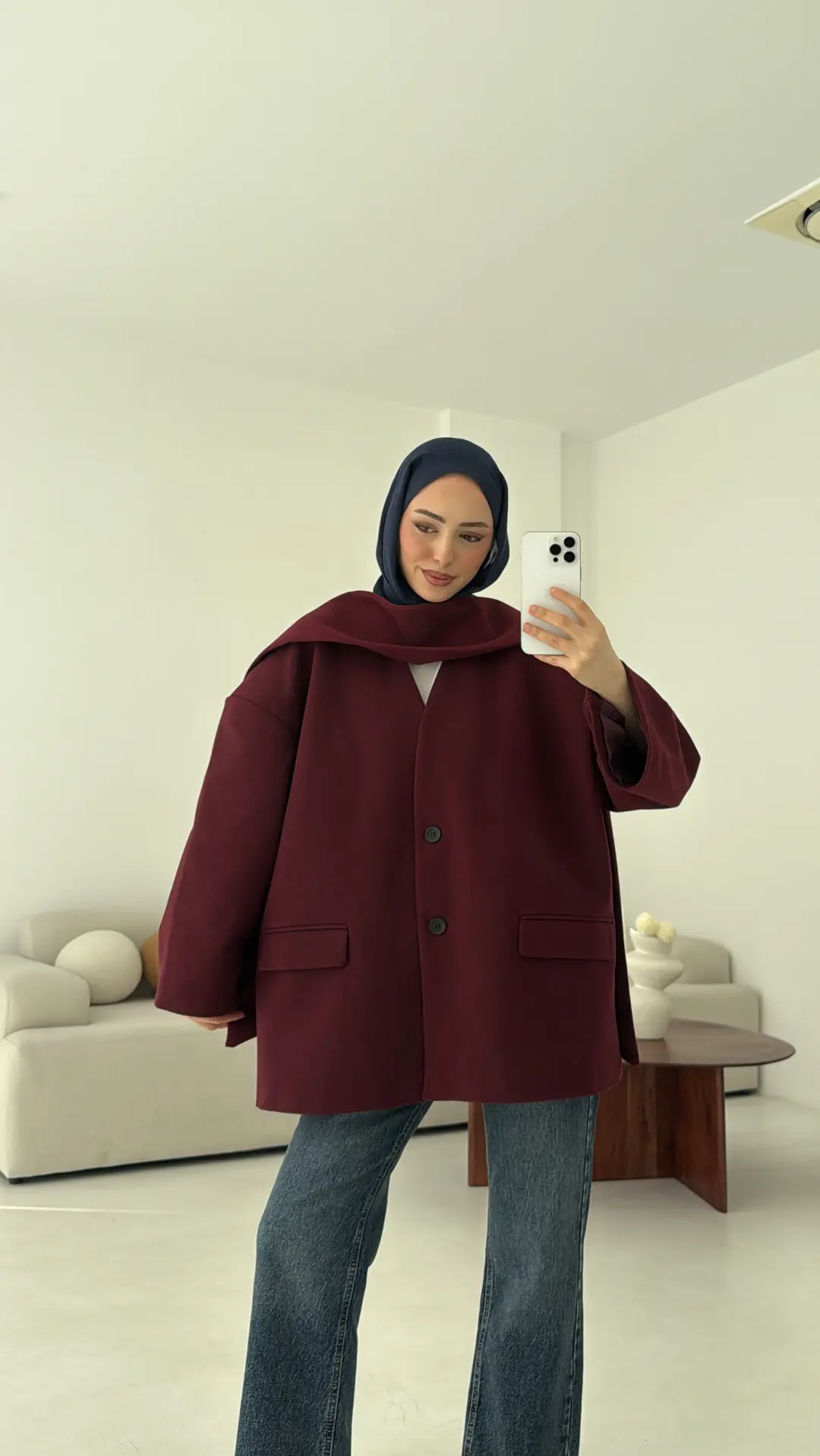 Düşük Omuz Atkılı Kaşe Ceket Bordo - Görsel 6