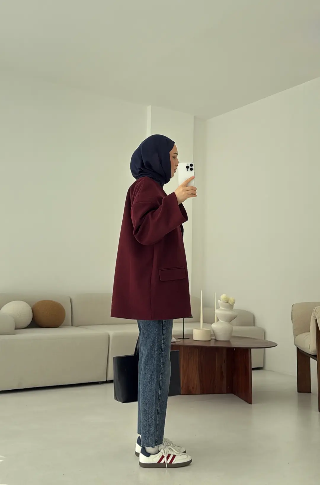 Düşük Omuz Atkılı Kaşe Ceket Bordo - Görsel 7