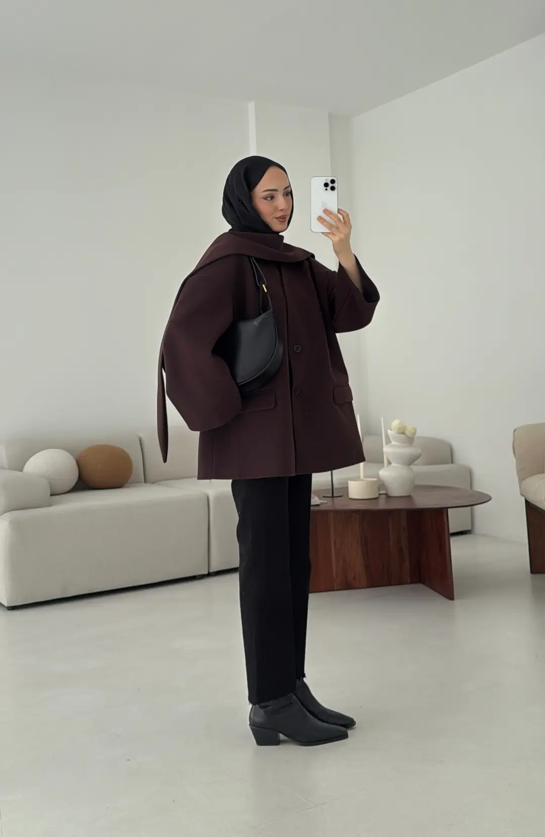 Düşük Omuz Atkılı Kaşe Ceket Mürdüm - Görsel 5