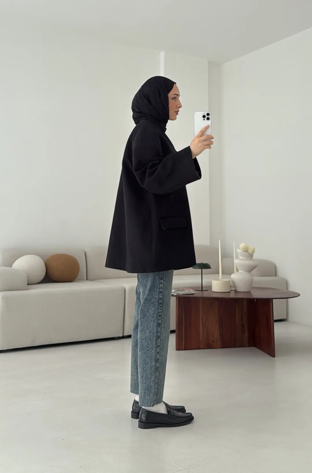 Düşük Omuz Atkılı Kaşe Ceket Siyah - Görsel 5