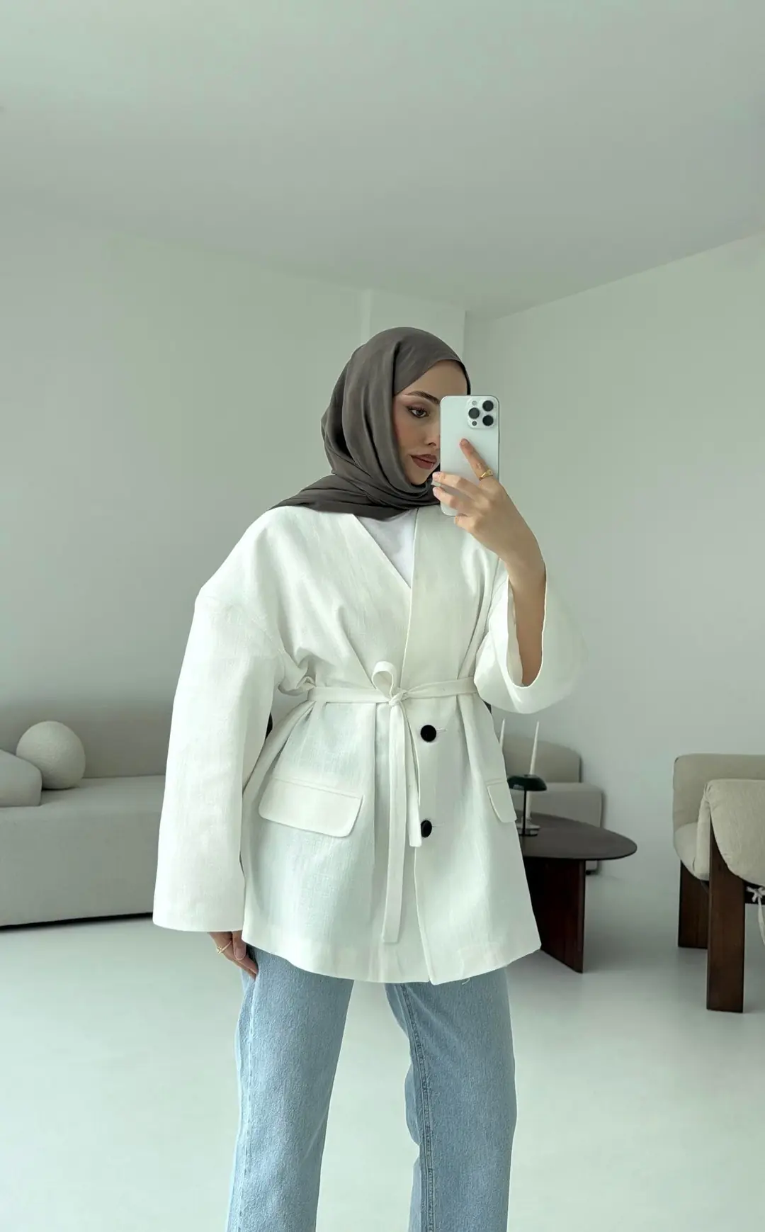 Düşük Omuz Oversize Beyaz Ceket