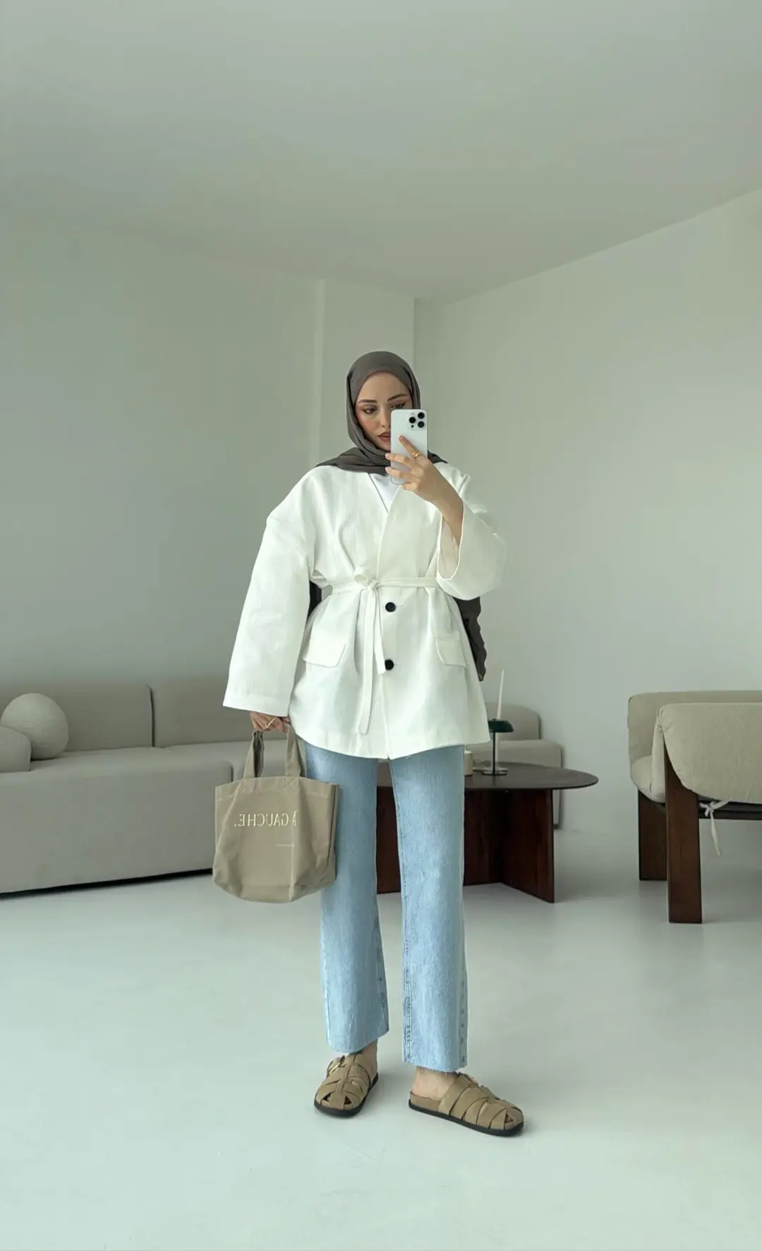 Düşük Omuz Oversize Beyaz Ceket - Görsel 6